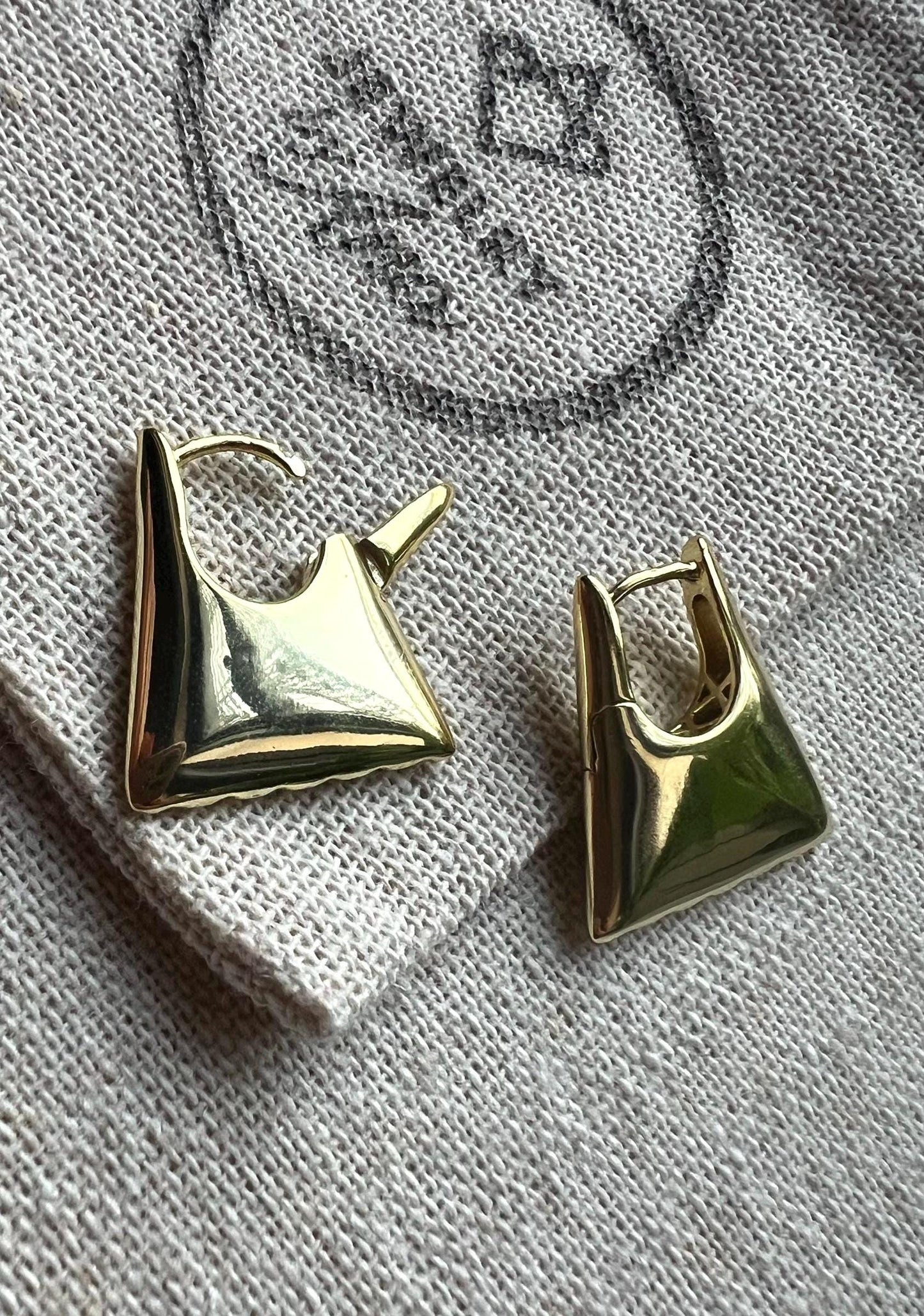 14K Gold Plated Triangular Hoop Earrings: Puffy Chunky Huggies