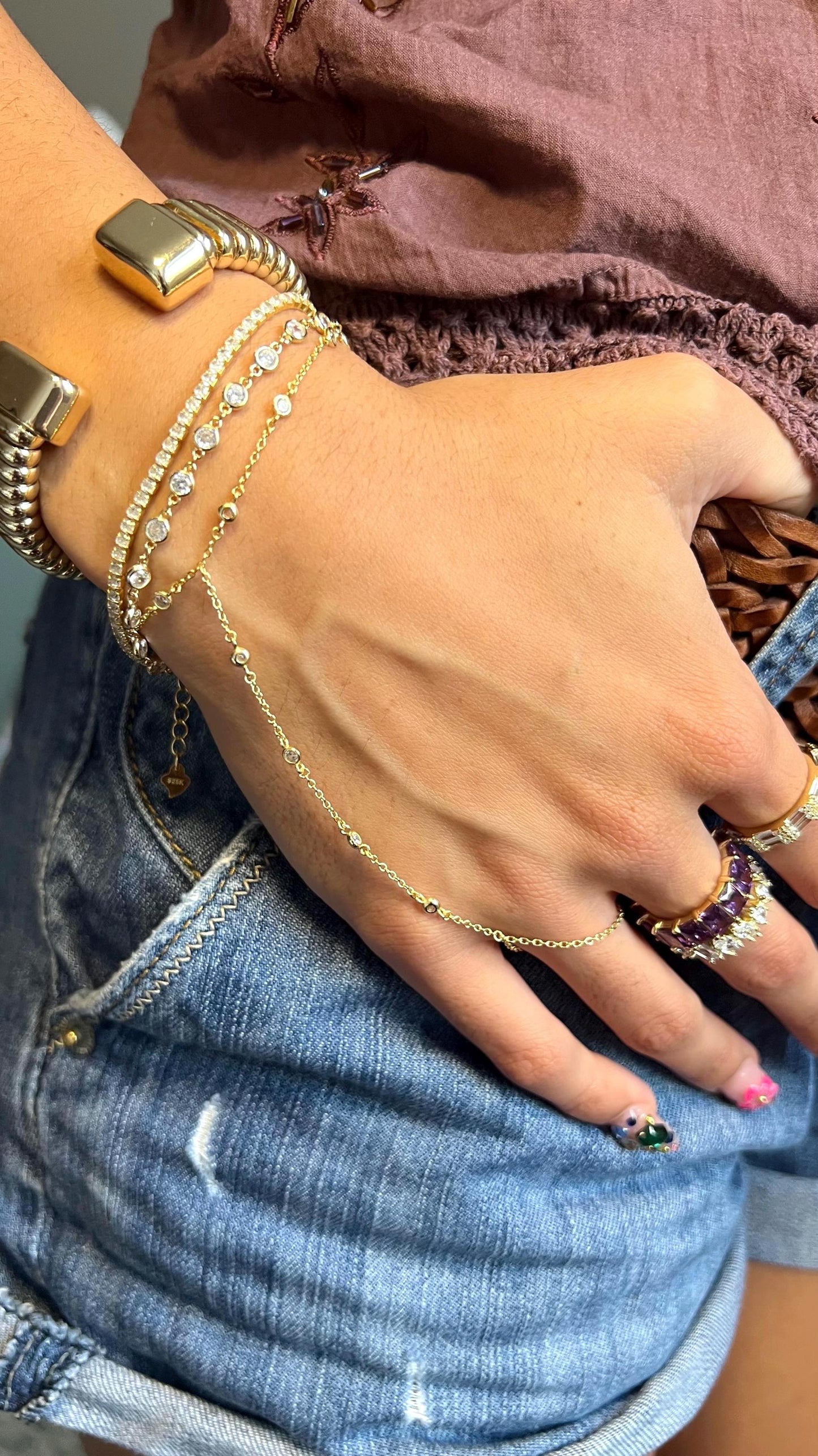 Slave Bracelet,Hand Chain Bracelet,Dainty Finger Bracelet for Women,Minimalist Hand Harness,Summer Jewelry