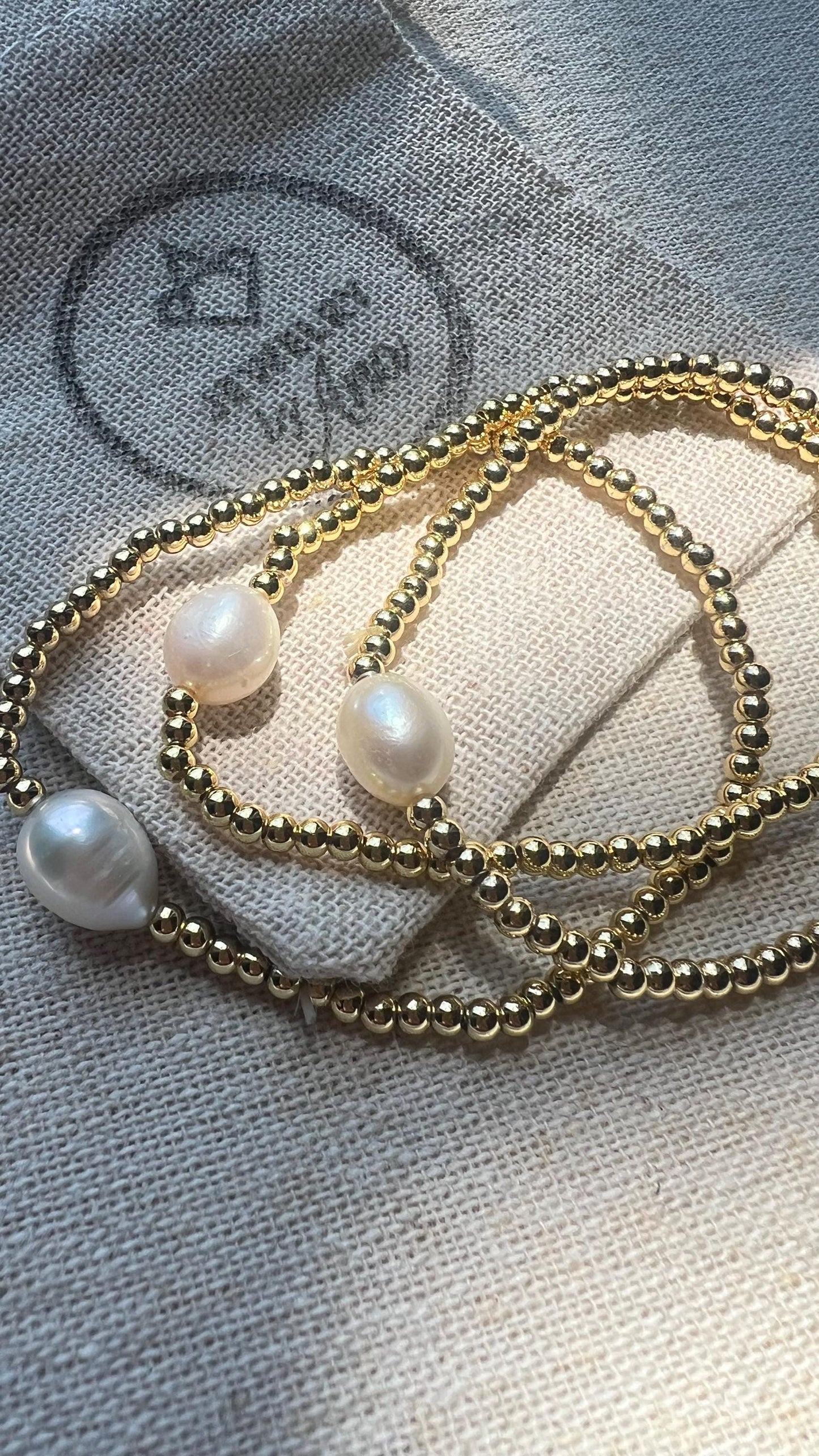 Gold Filled Beaded Stretch Bracelet: Stackable Freshwater Pearl Jewelry,Minimalist Stacking Jewelry