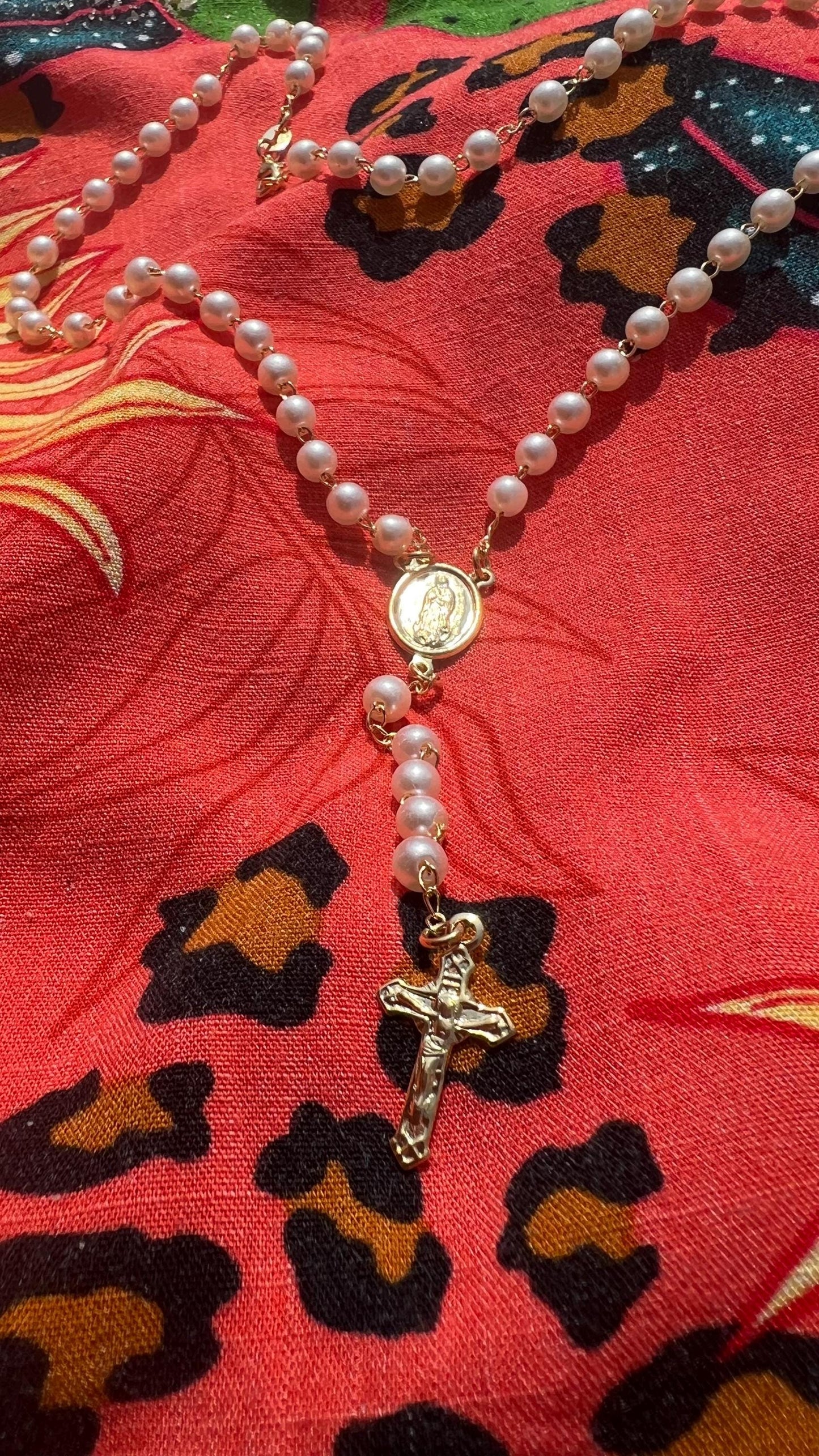 18k Gold Filled Pearl Rosary Necklace: Dainty Catholic Jewelry , Religious Jewelry