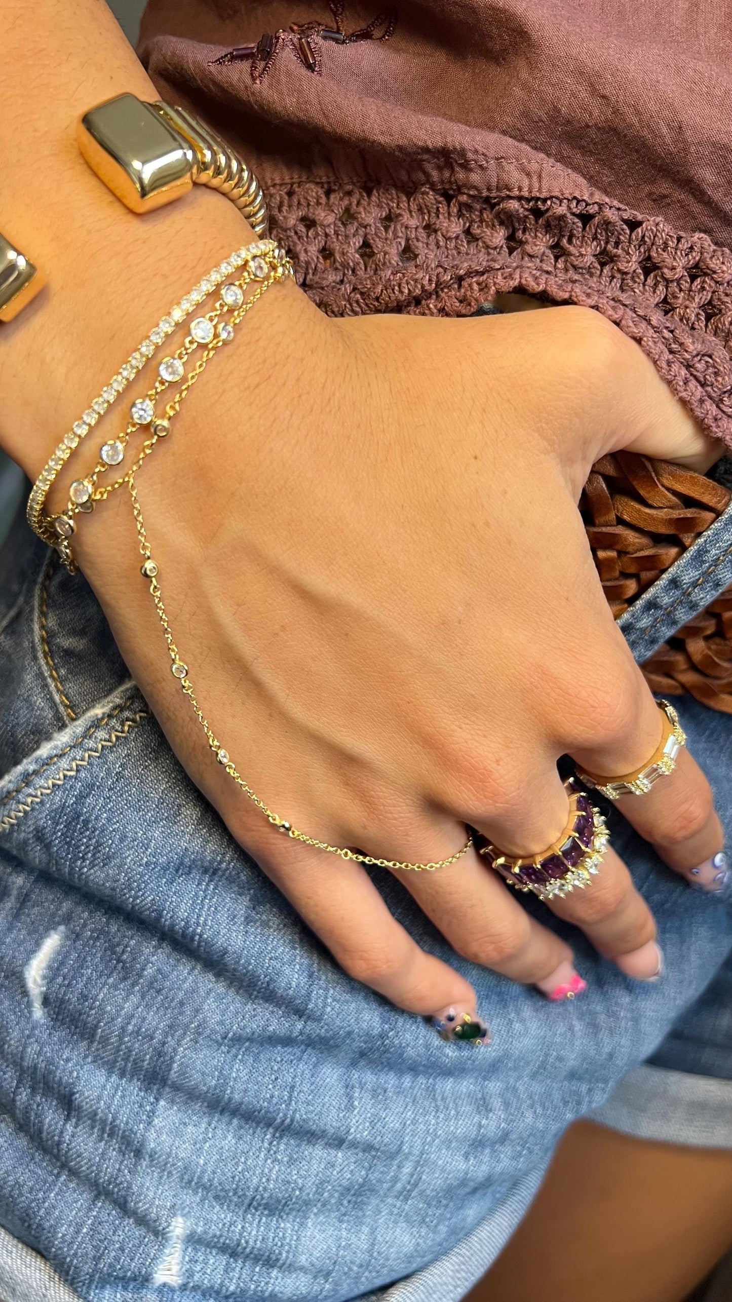 14K Gold Plated Cubic Zirconia Bracelet: Sterling Silver Diamond by yard bezel set bracelet for women,Bridal Jewelry,Anniversary Jewelry