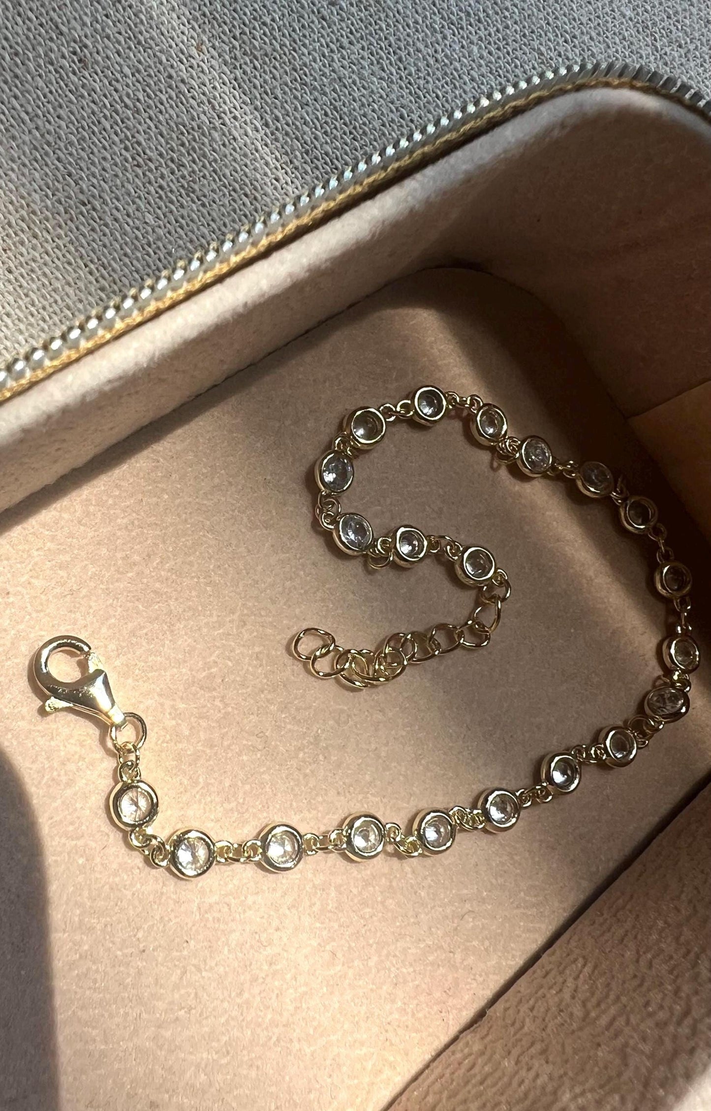 14K Gold Plated Cubic Zirconia Bracelet: Sterling Silver Diamond by yard bezel set bracelet for women,Bridal Jewelry,Anniversary Jewelry