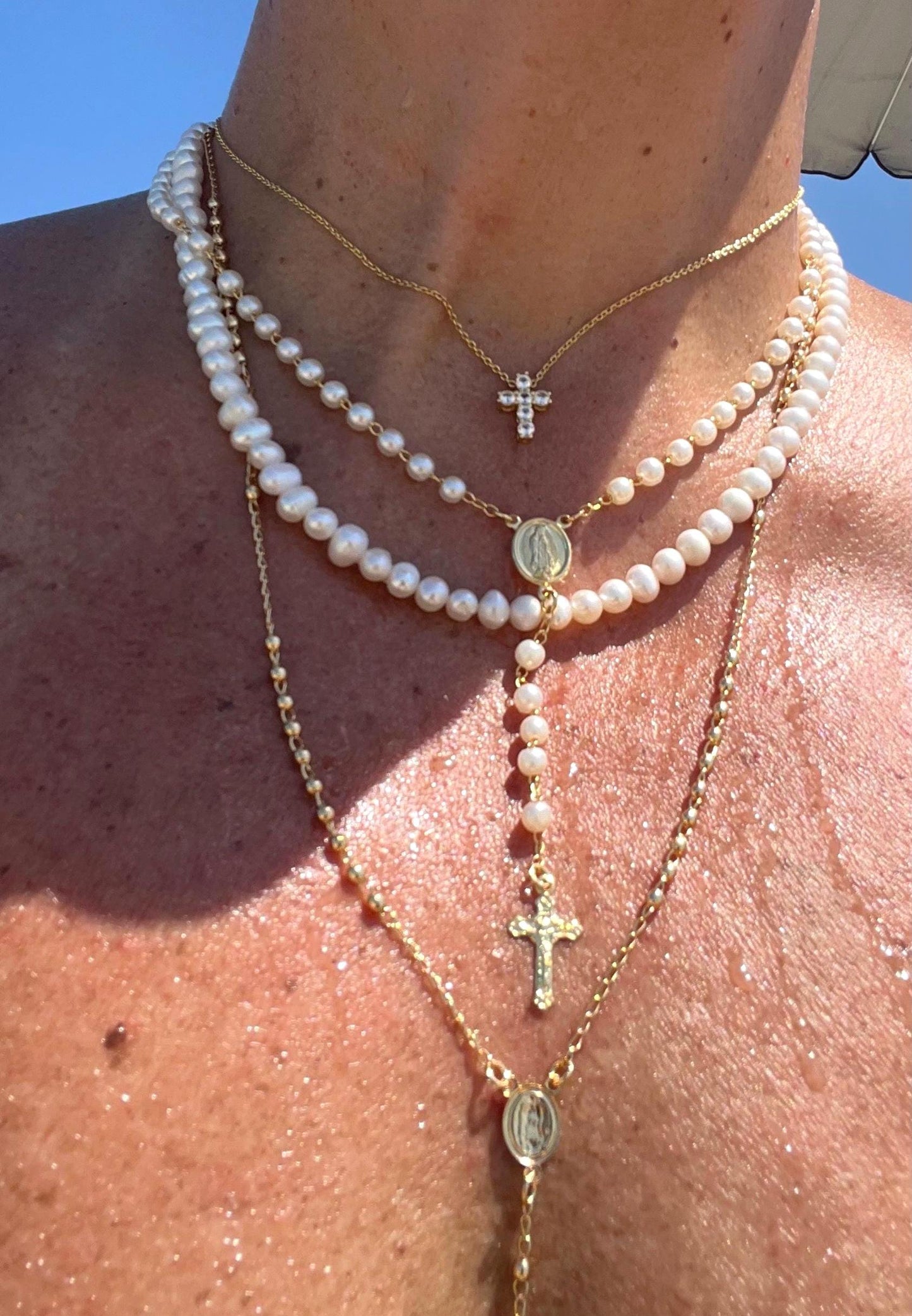18k Gold Filled Pearl Rosary Necklace: Dainty Catholic Jewelry , Religious Jewelry