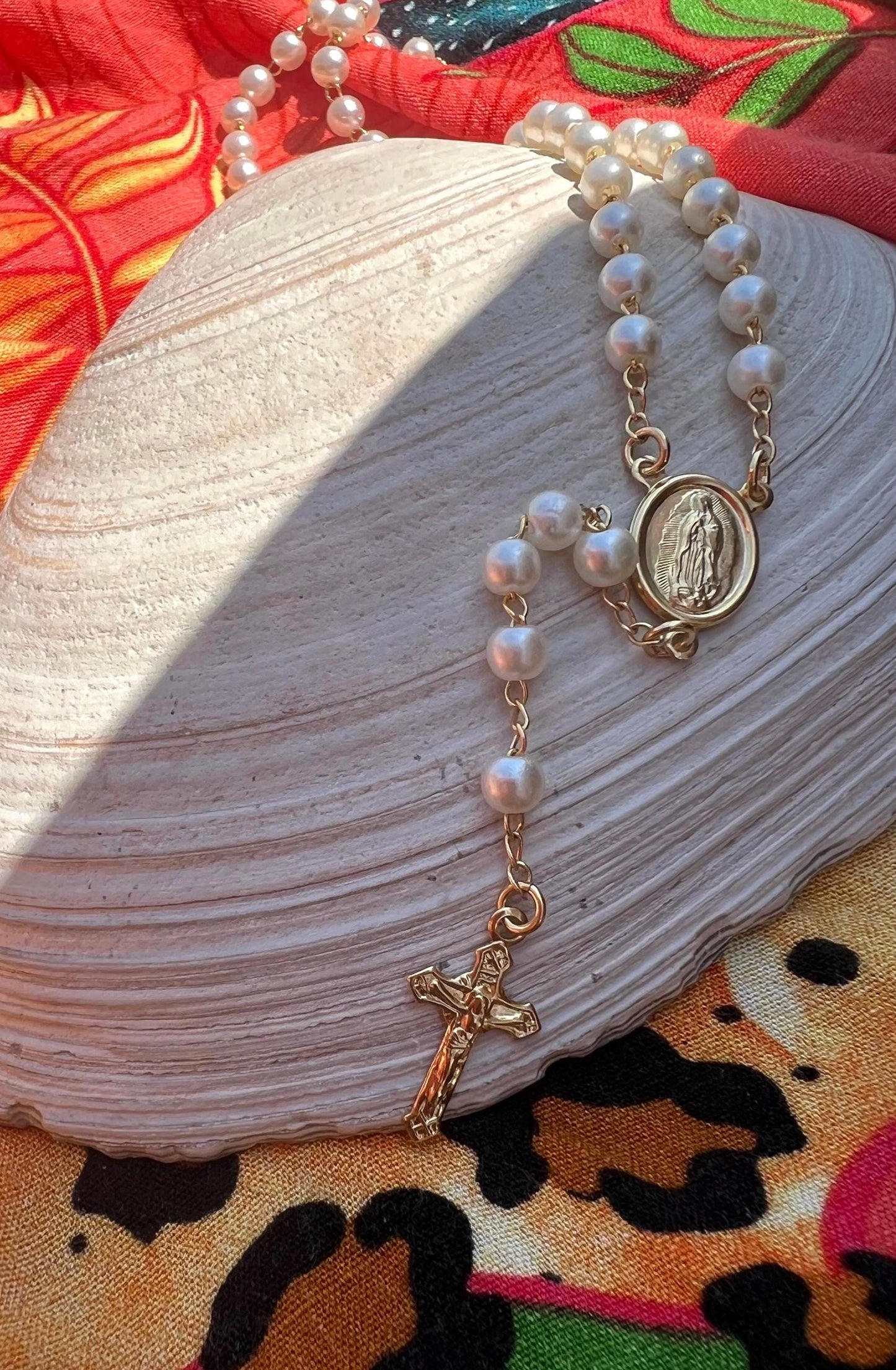 18k Gold Filled Pearl Rosary Necklace: Dainty Catholic Jewelry , Religious Jewelry