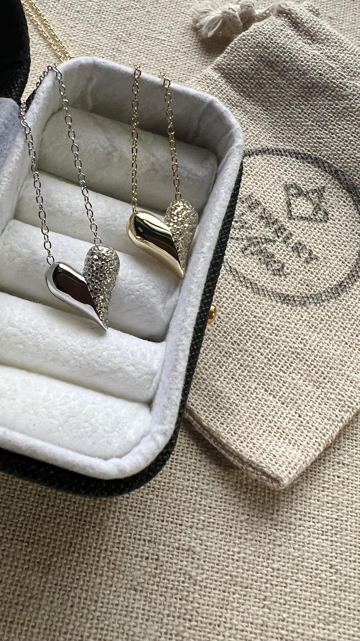 Gold Puffed Heart Necklace: Sterling Silver CZ Charm,Pave heart pendant,Minimalist Jewelry