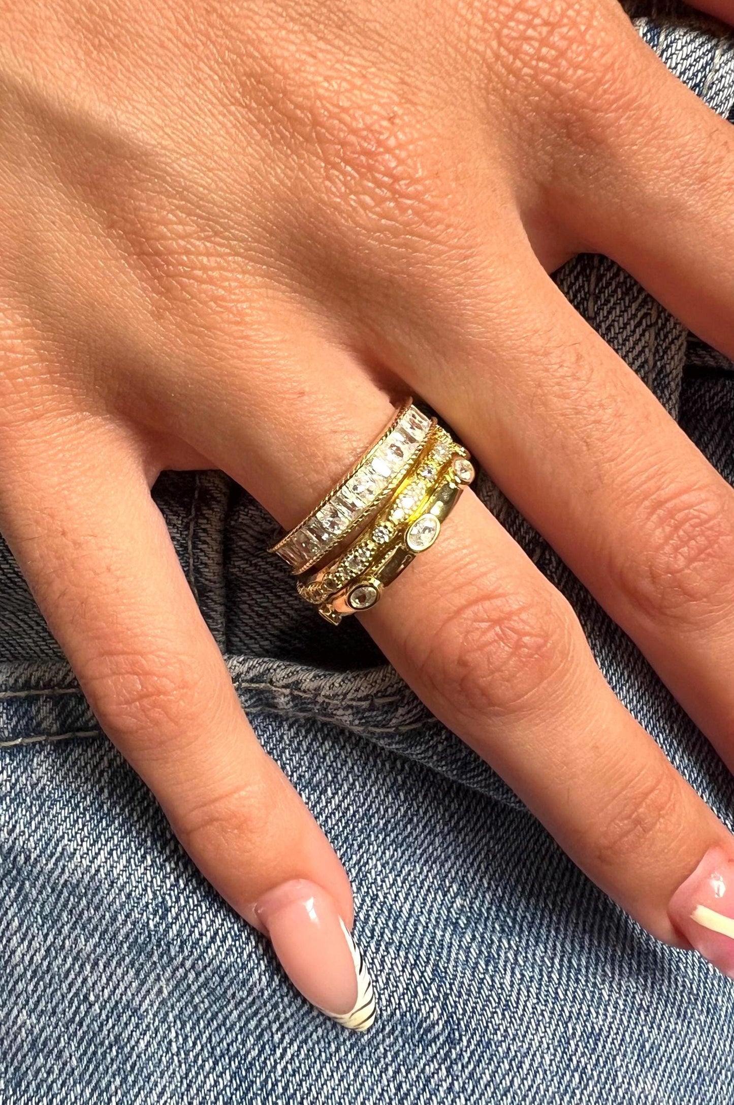 Gold Plated Sterling Silver CZ Eternity Ring Set,Stackable Wedding Bands,Set of 3 Stacking Rings,Gemstone Ring Set,Wedding Jewelry Gift