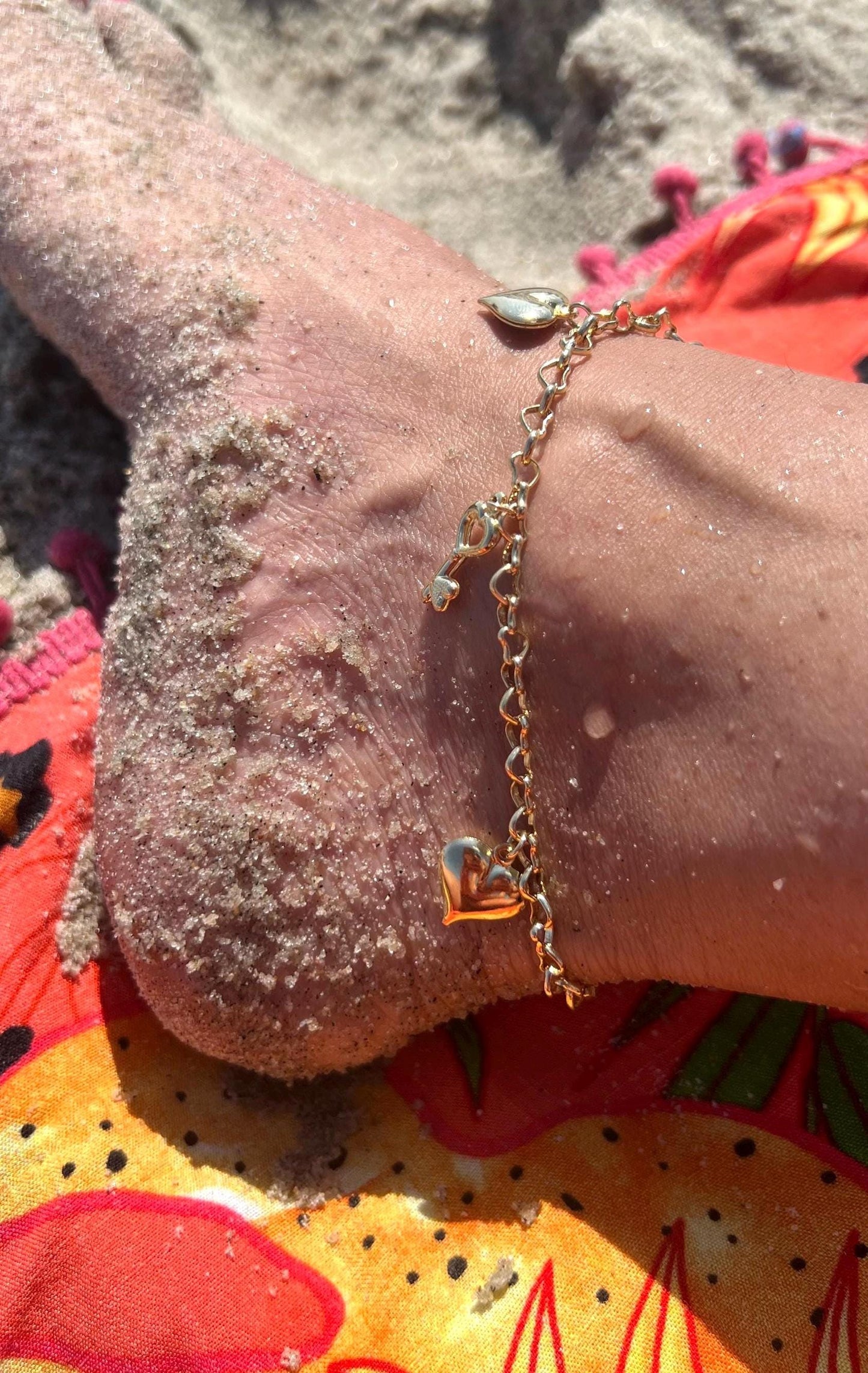 18K Gold Filled Charm Anklet: Summer Beach Foot Jewelry