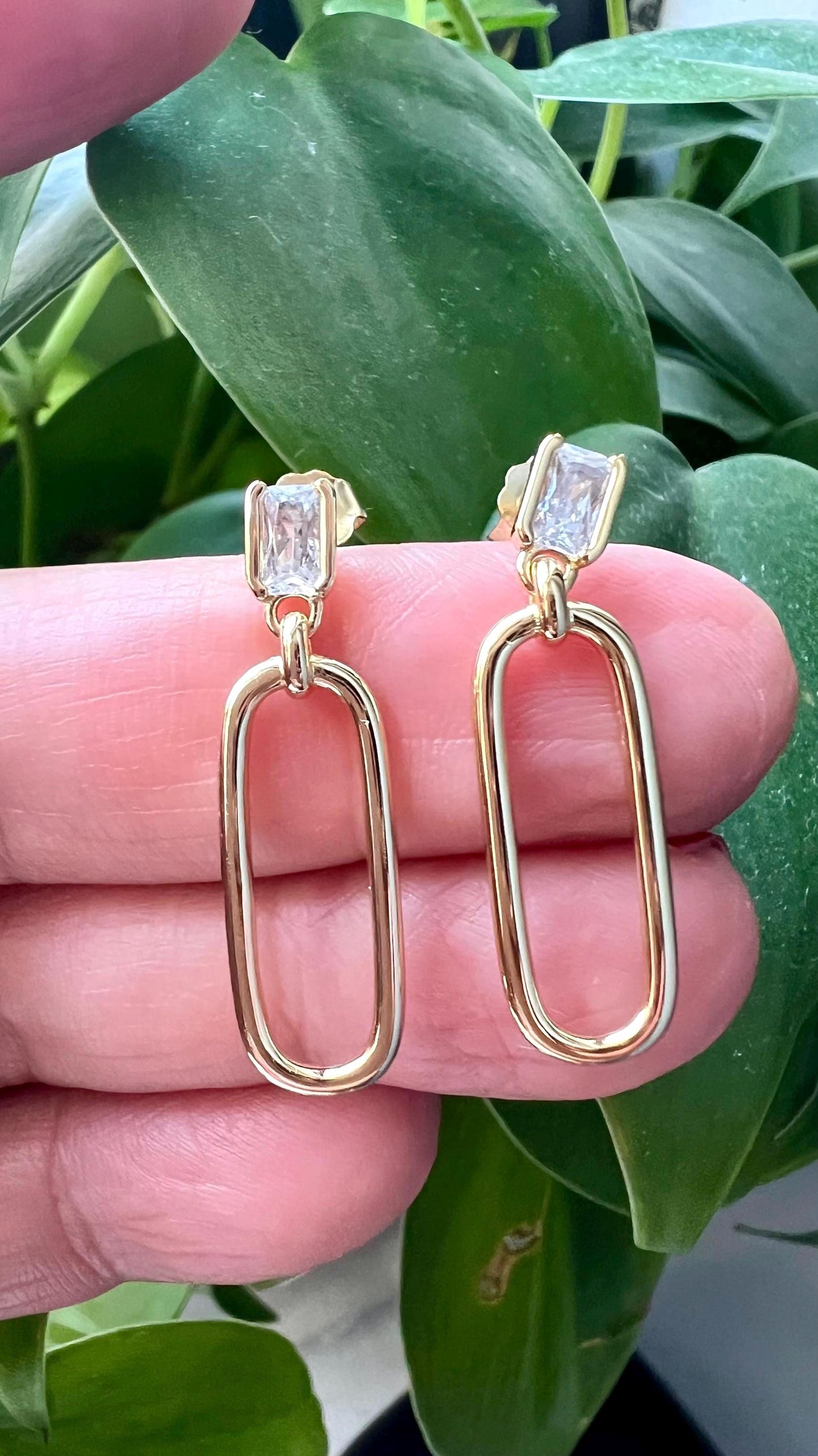 14K Gold Plated Emerald CZ Dangle Earrings: Elegant Drop Jewelry