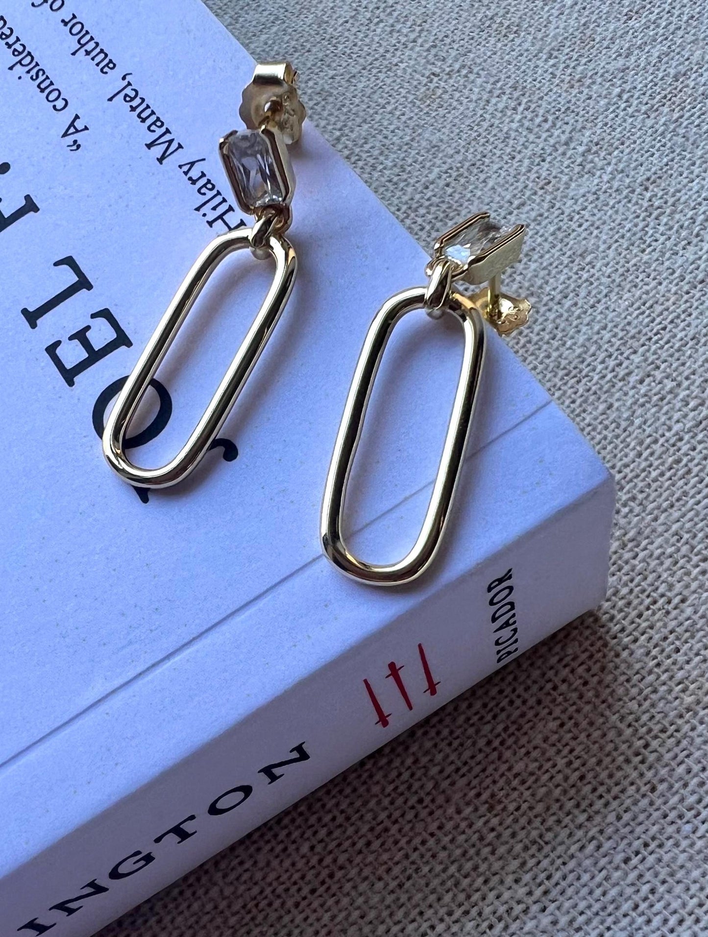 14K Gold Plated Emerald CZ Dangle Earrings: Elegant Drop Jewelry
