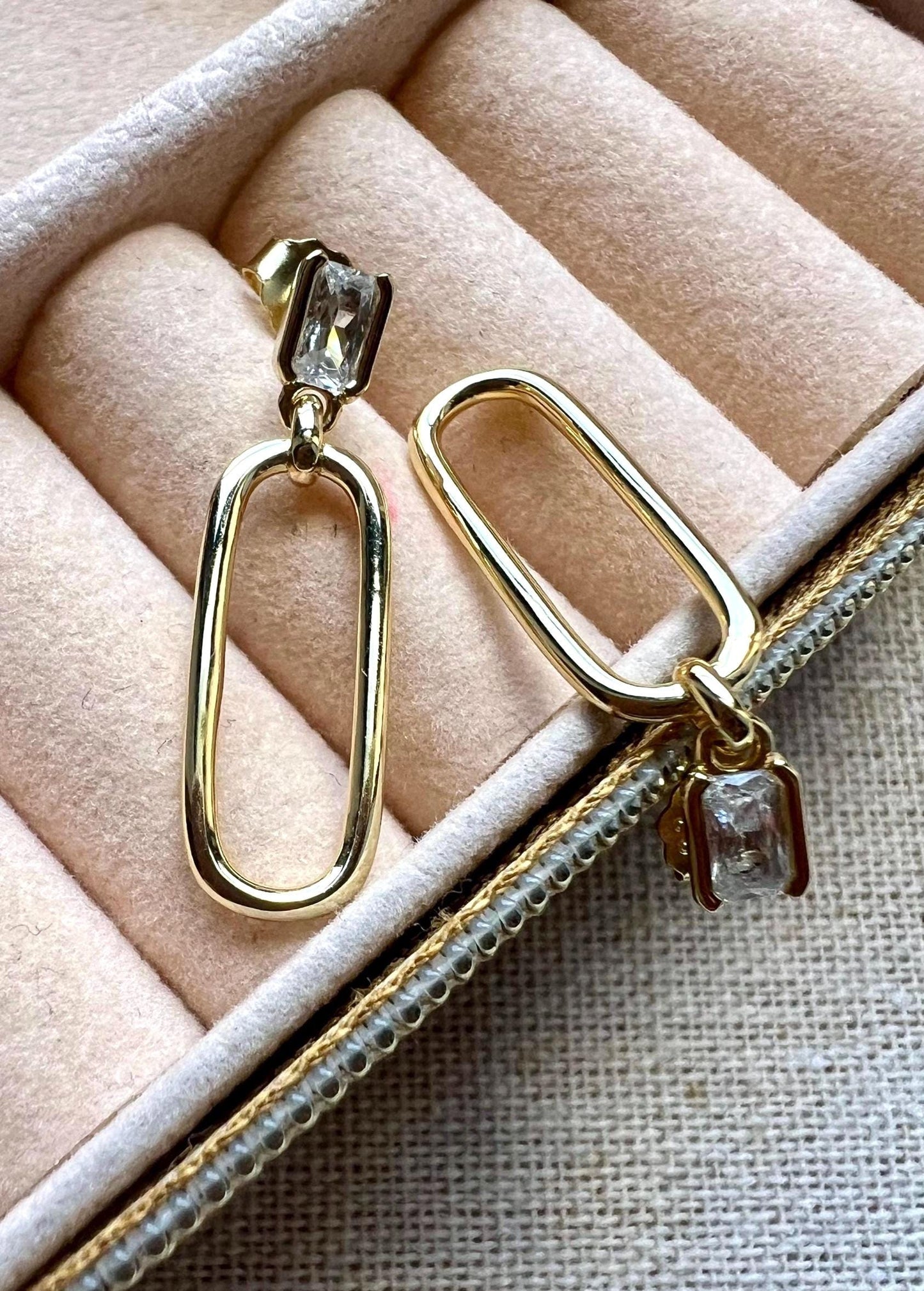 14K Gold Plated Emerald CZ Dangle Earrings: Elegant Drop Jewelry