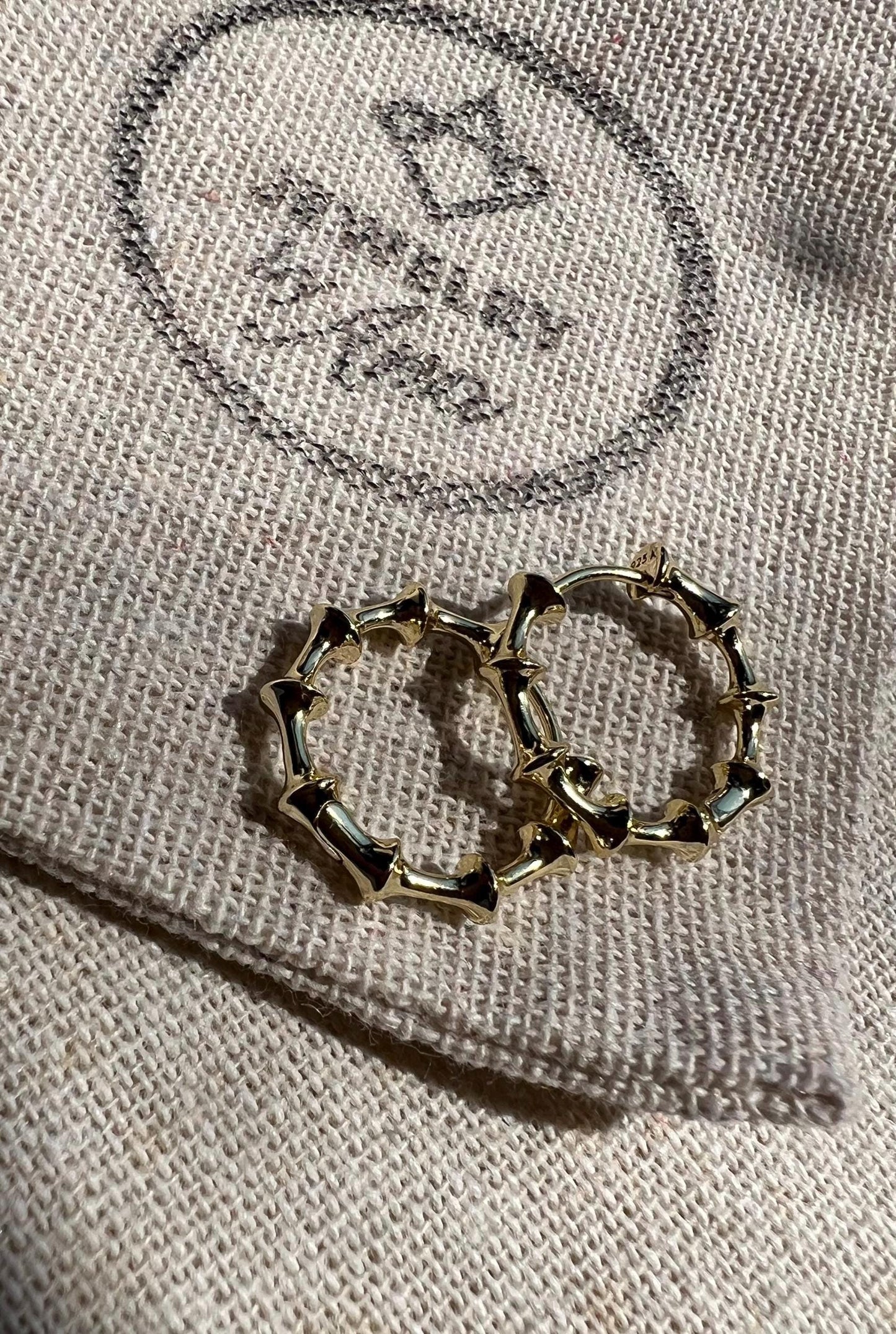 14K Gold Plated Bamboo Huggie Hoops: Sterling Silver Small Earrings