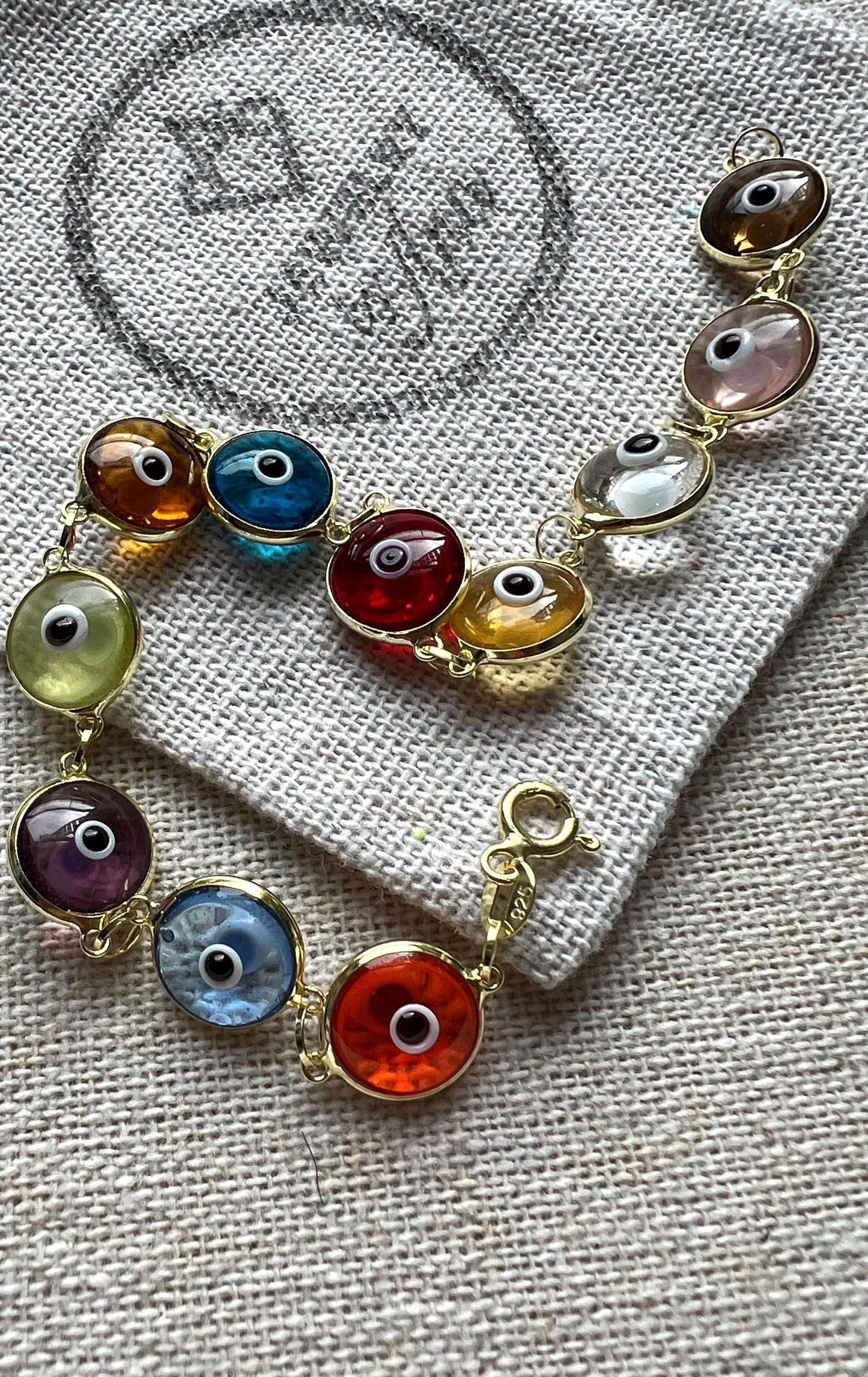 14k Gold Plated Sterling Silver Evil Eye Bracelet: Multicolor Protection Jewelry