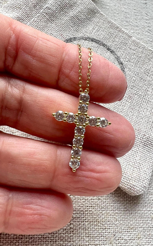 14K Gold-Plated Cross Necklace: Cubic Zirconia Religious Pendant