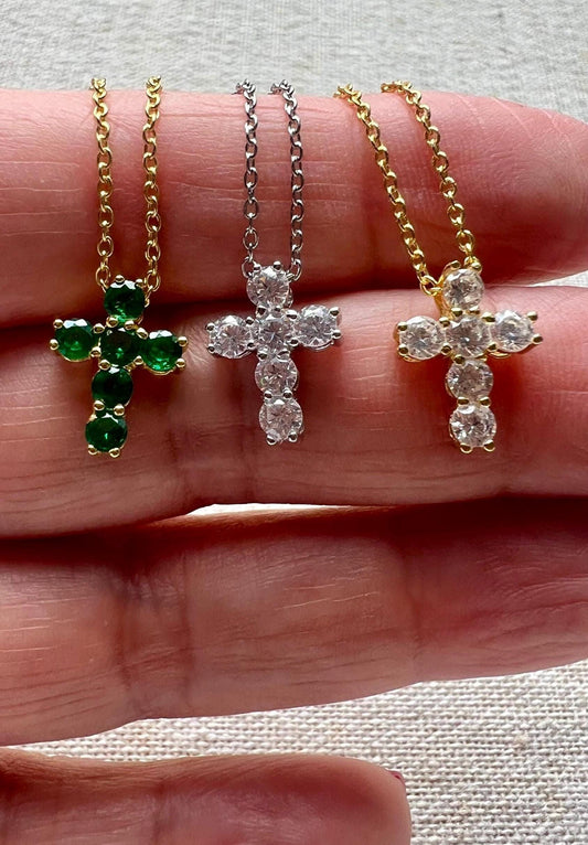Gold-Plated Cubic Zirconia Cross Pendant Necklace