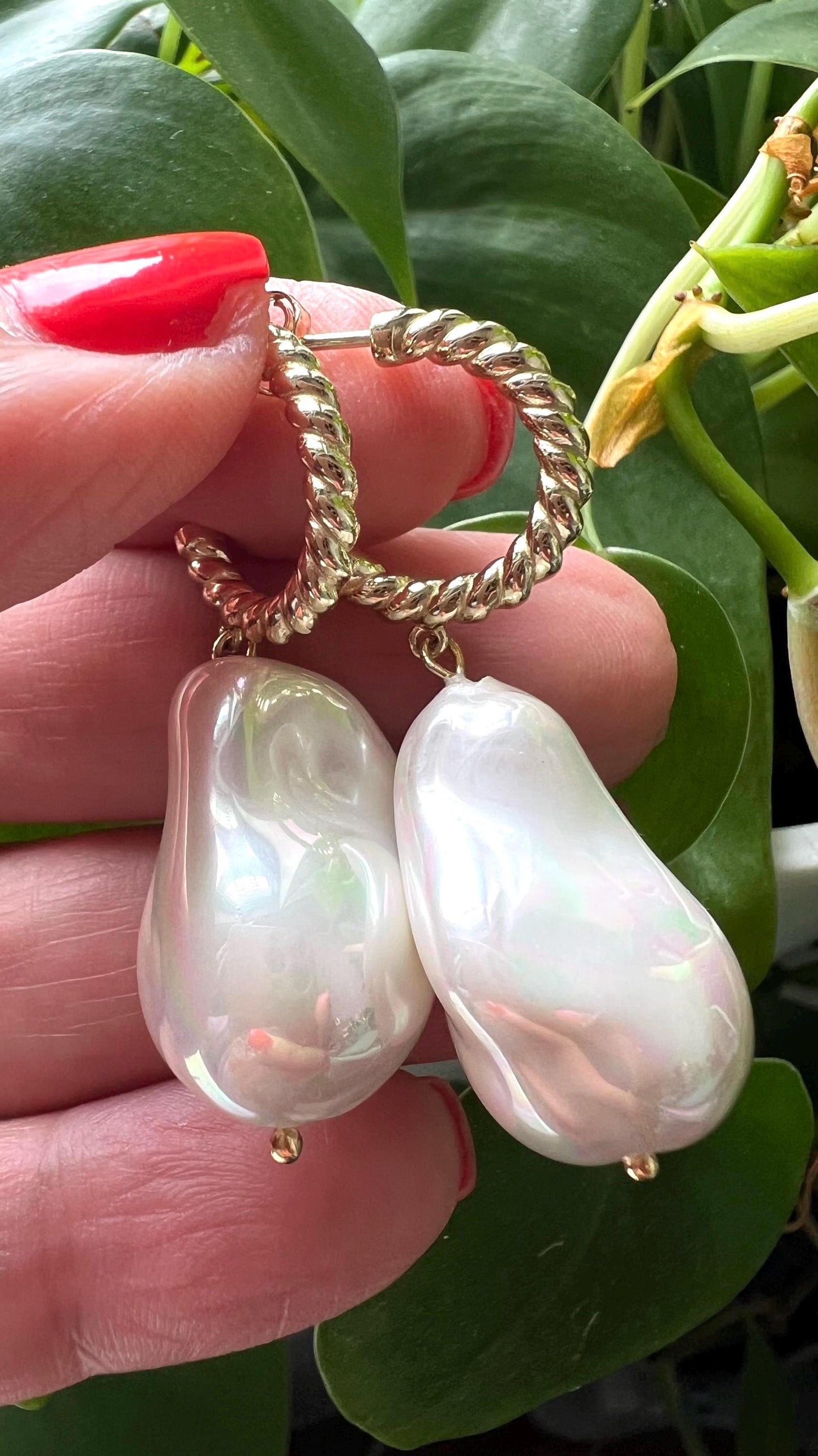 14K Gold Plated Sterling Silver Baroque Pearl Hoop Earrings