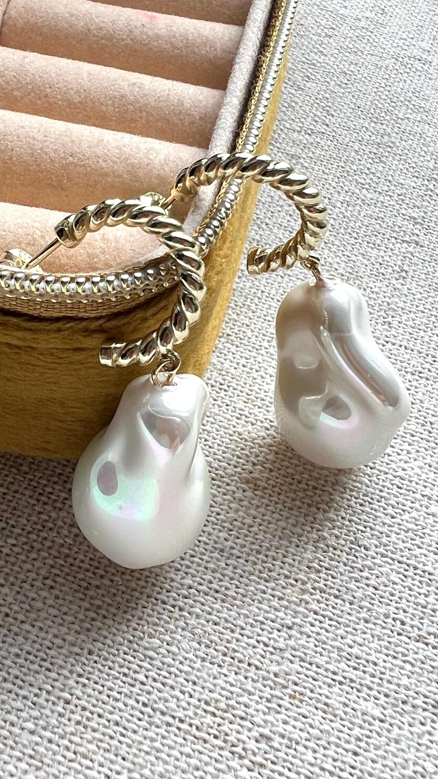 14K Gold Plated Sterling Silver Baroque Pearl Hoop Earrings