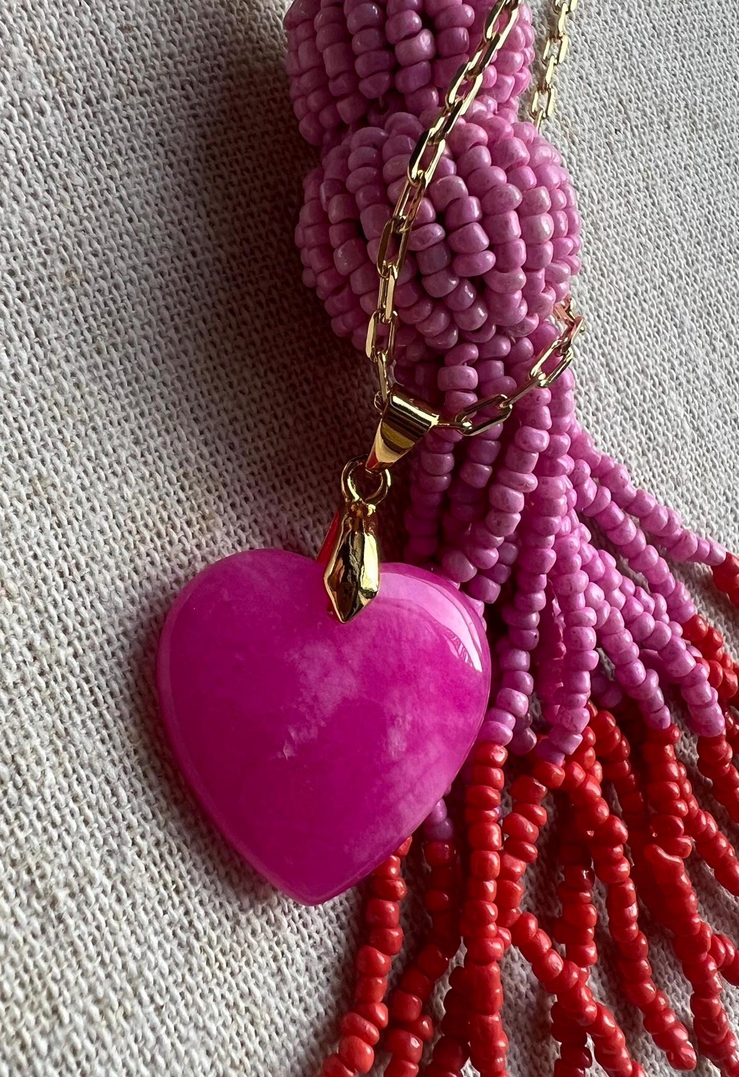 18K Gold Filled Pink Jade Heart Necklace: Dainty Boho Charm