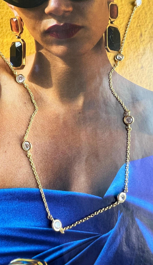 Gold Plated CZ Station Necklace: Dainty Layering Chain,Stackable Necklace,Minimalist Jewelry,Wedding