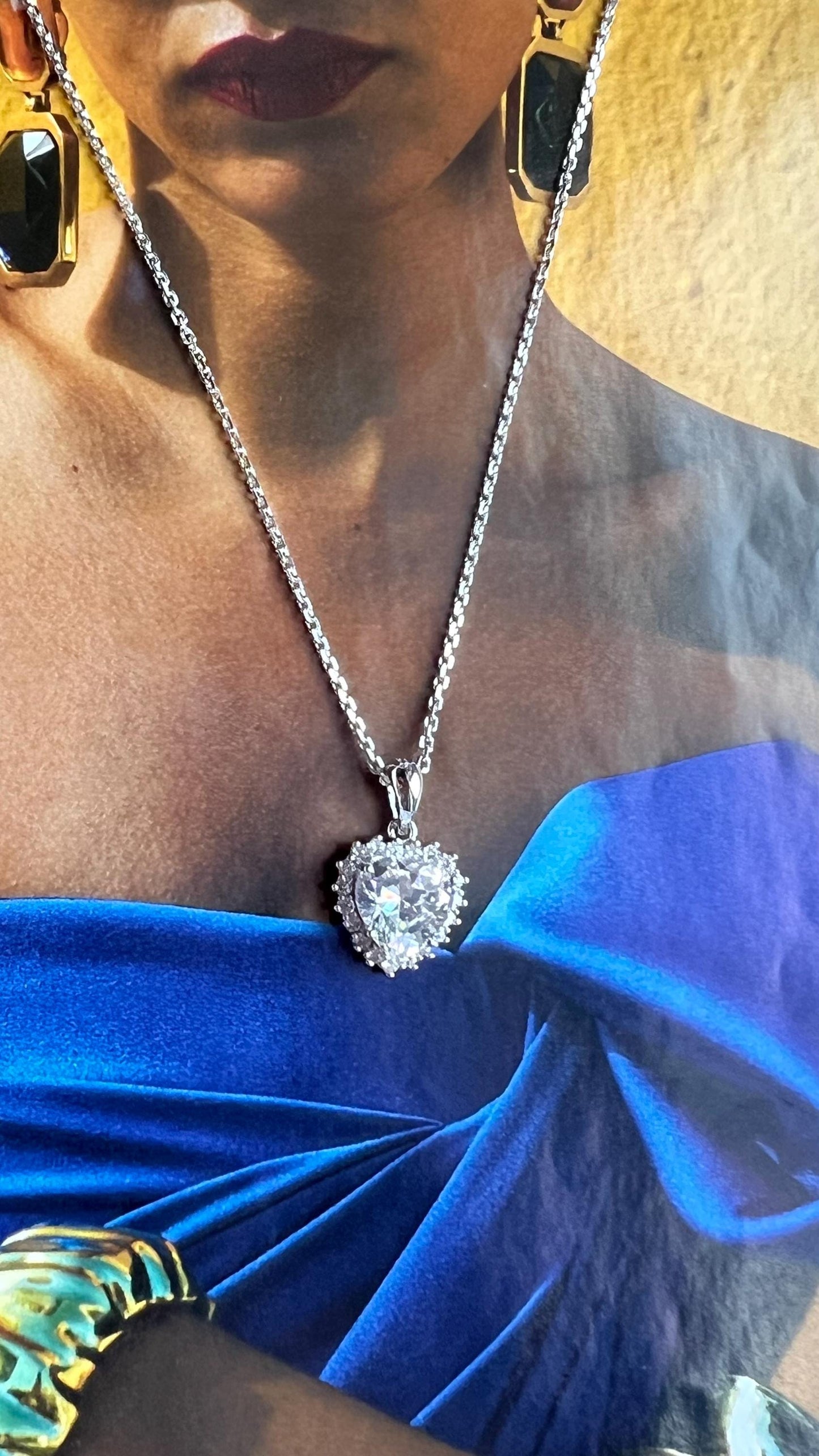 Sterling Silver Heart Necklace,Cubic Zirconia Heart Pendant Necklace,Pave CZ Stone Necklace,Love Necklace,CZ Stone Heart Necklace
