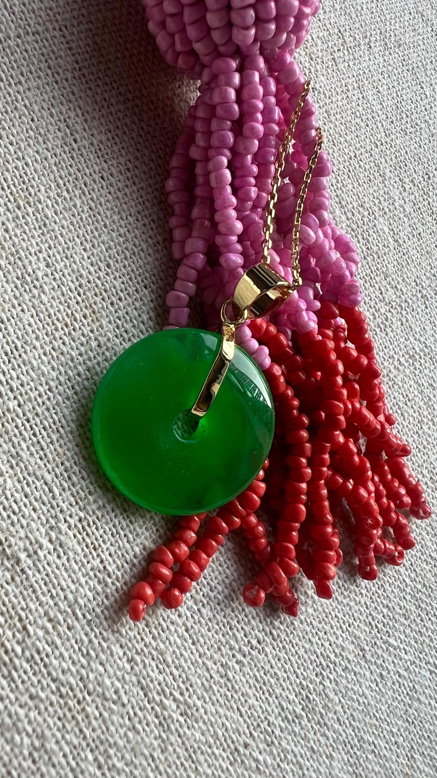 14K Gold-Plated Green Jade Donut Pendant Necklace