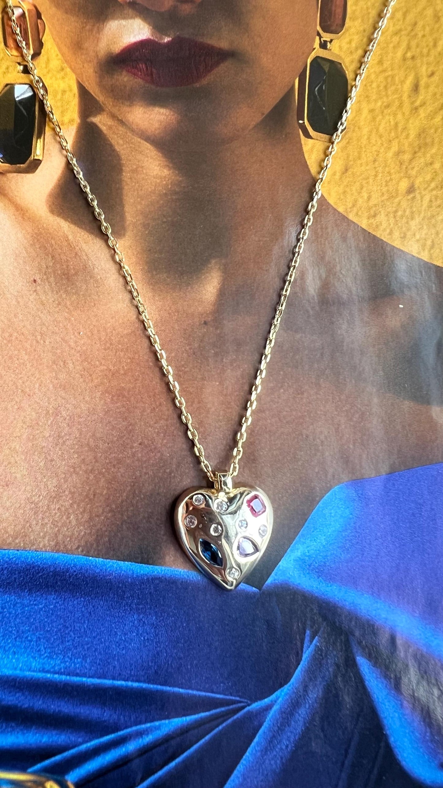 14K Gold-Plated Heart Pendant Necklace: Multicolor CZ Gemstone heart pendant,Rainbow Pendant Necklace,Mosaic Heart Pendant,CZ jewelry