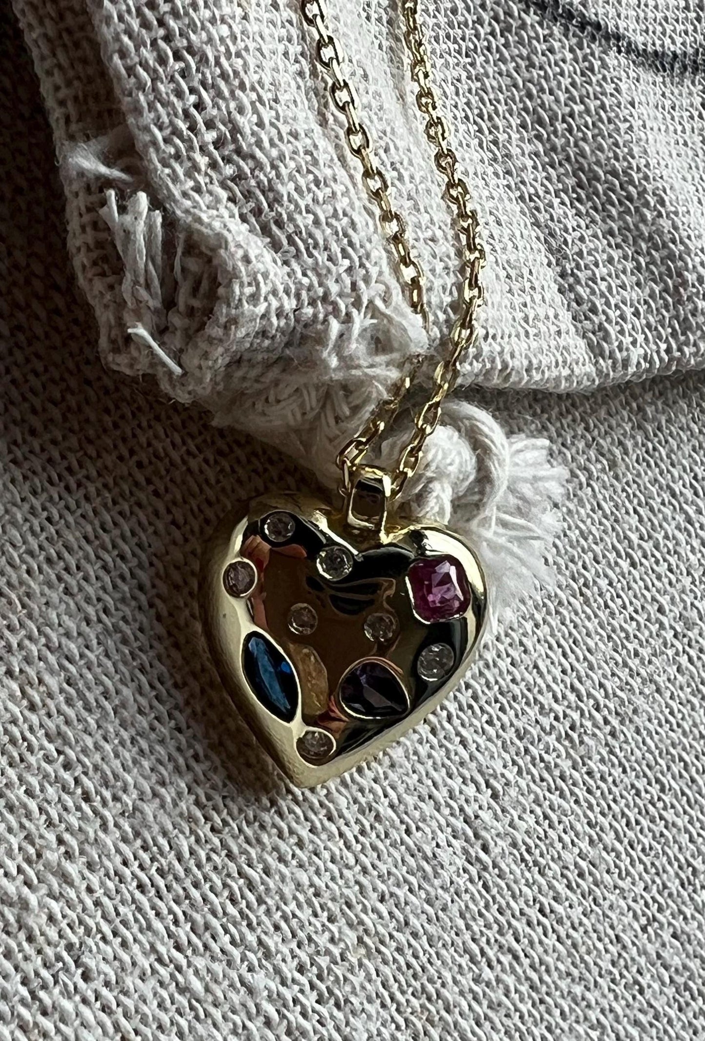 14K Gold-Plated Heart Pendant Necklace: Multicolor CZ Gemstone heart pendant,Rainbow Pendant Necklace,Mosaic Heart Pendant,CZ jewelry