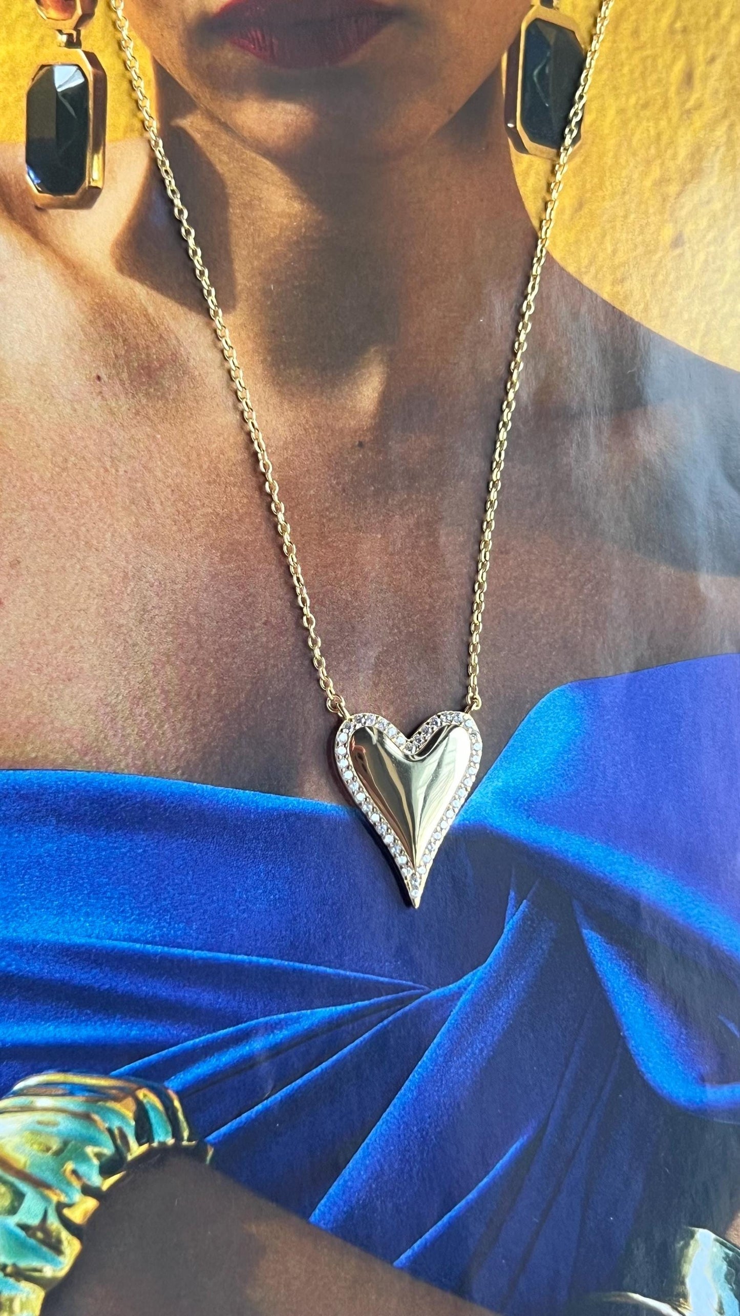 14K Gold Plated Heart Pendant Necklace: Cubic Zirconia Valentine's Jewelry