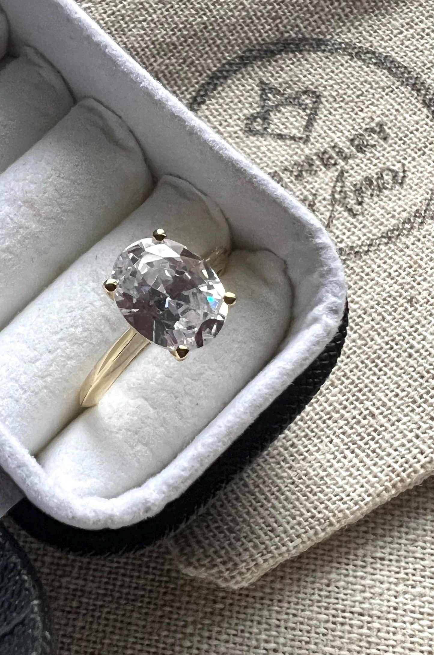 Gold Oval Cubic Zirconia Solitaire Ring: 14k Gold Plated Sterling Silver