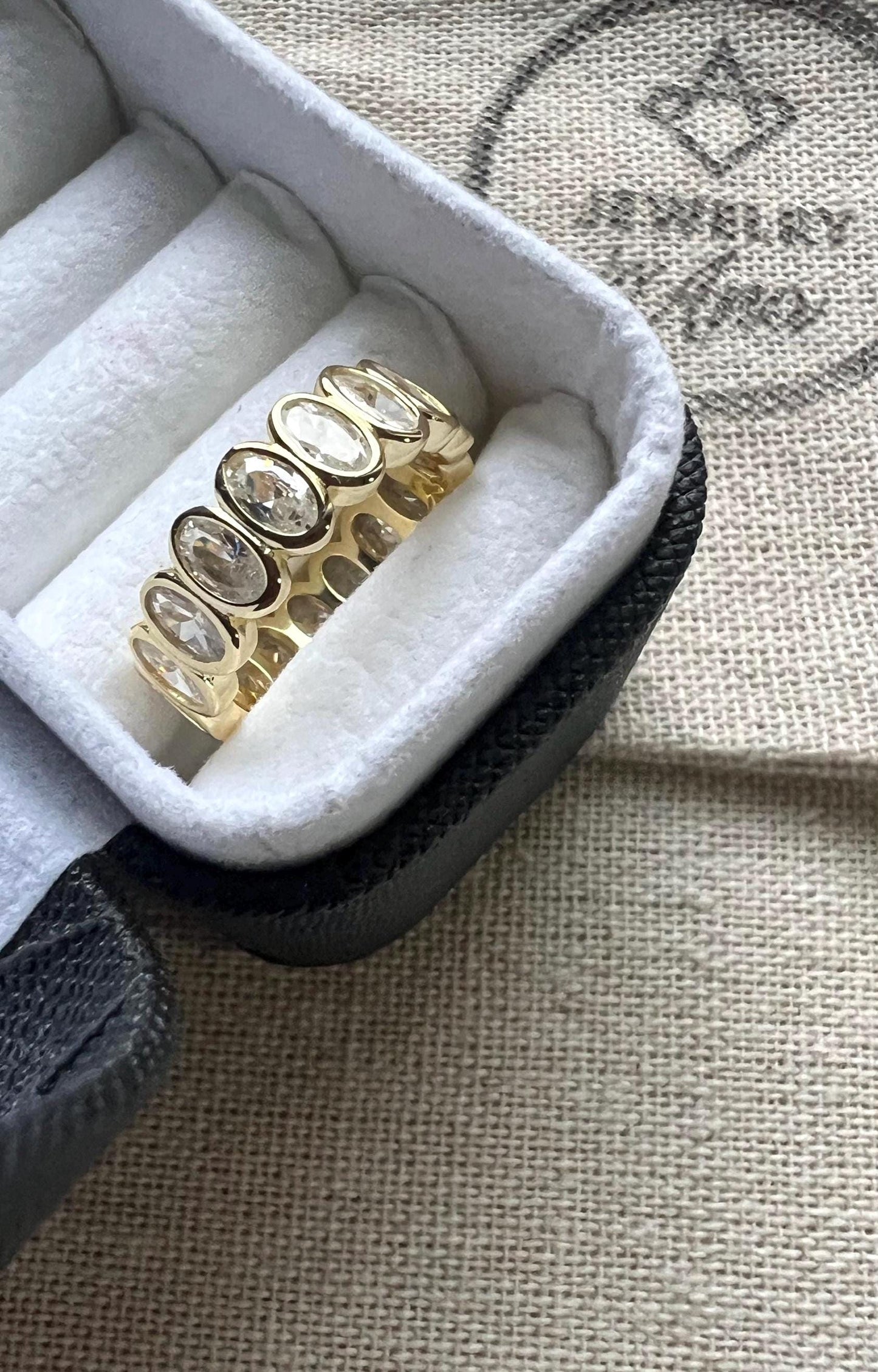 Gold Plated Cubic Zirconia Eternity Band Ring,Oval Cut  Bezel Set Eternity Band,Gold Eternity Band,Wedding Band,Anniversary Jewelry