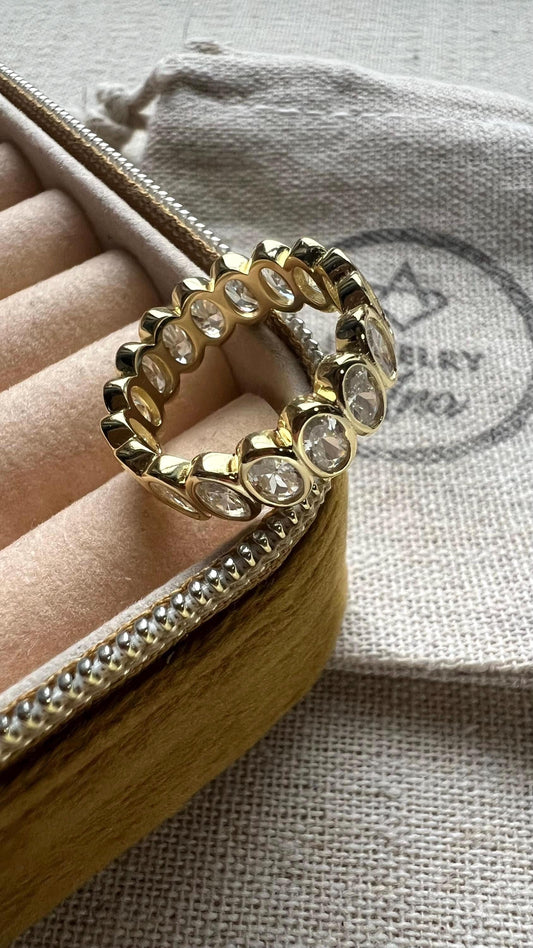 Gold Plated Cubic Zirconia Eternity Band Ring,Oval Cut  Bezel Set Eternity Band,Gold Eternity Band,Wedding Band,Anniversary Jewelry