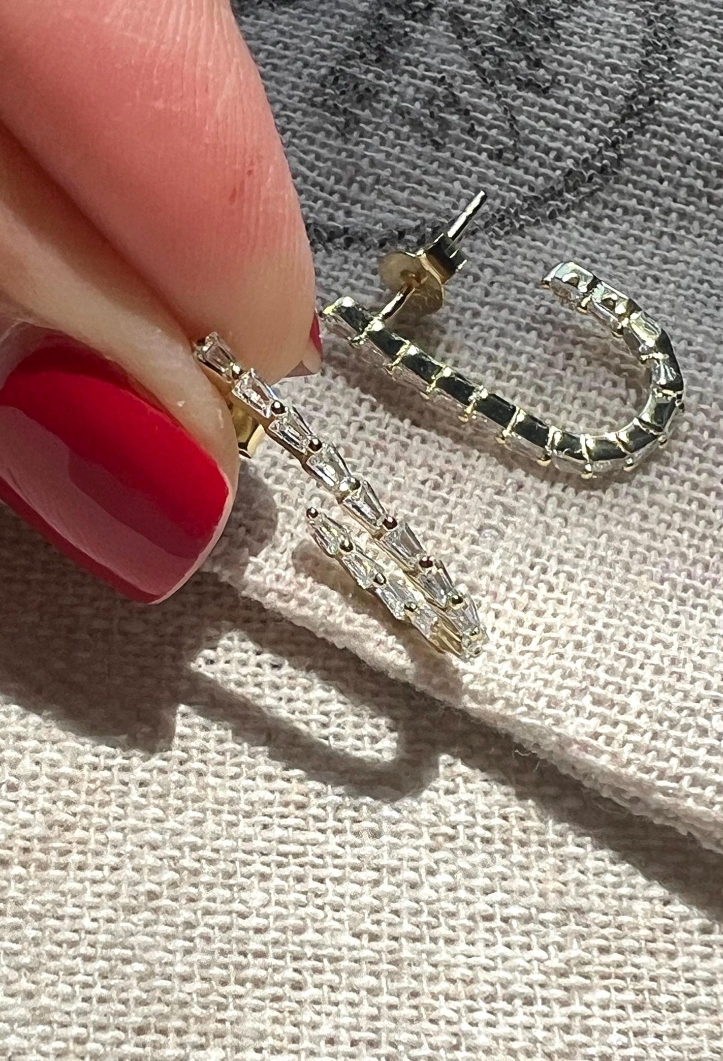 Gold Plated CZ Hoop Earrings: 14K Sterling Silver Huggies