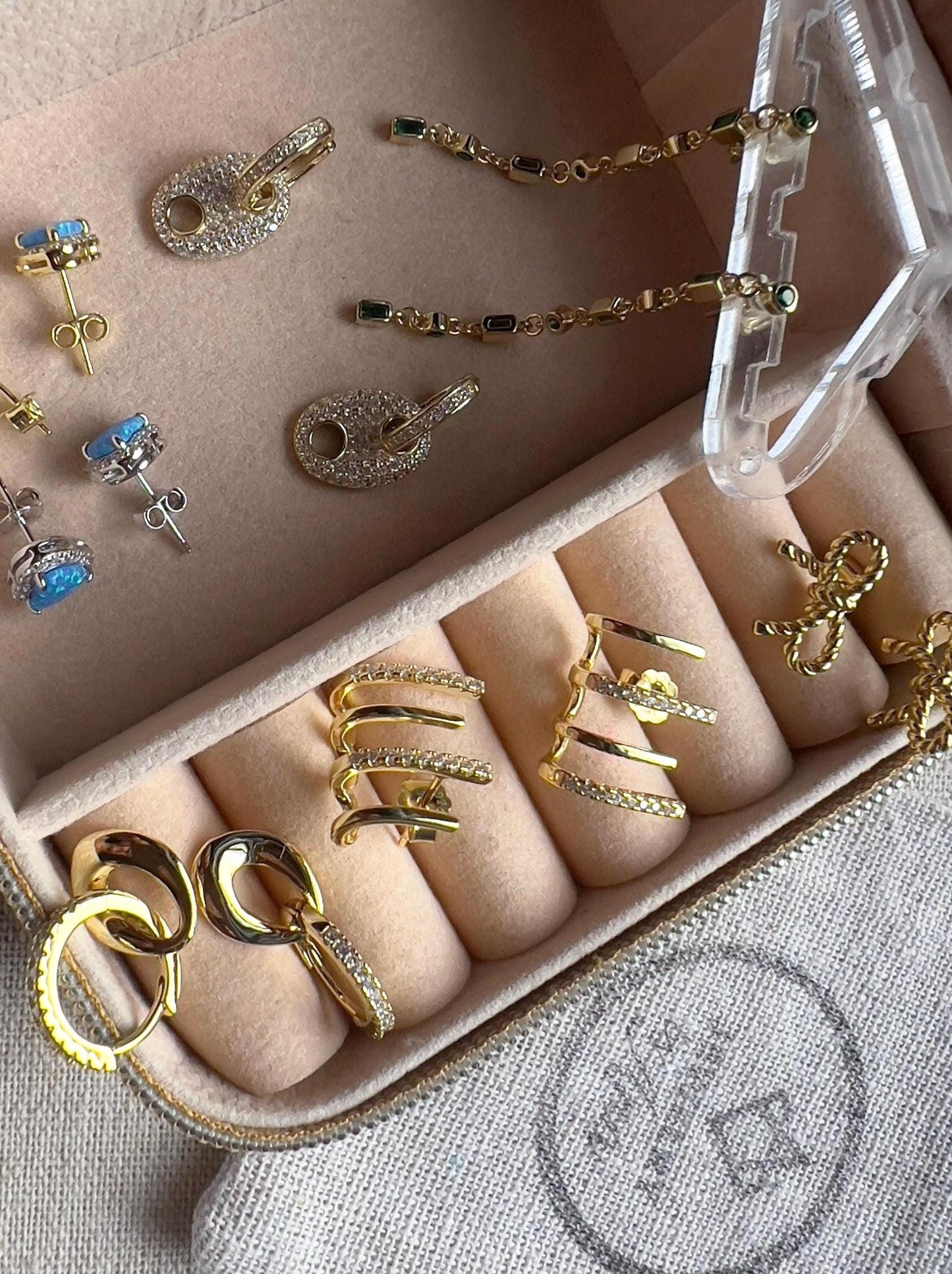 Gold Mariner Huggie Earrings: Cubic Zirconia Dangle, Sterling Silver