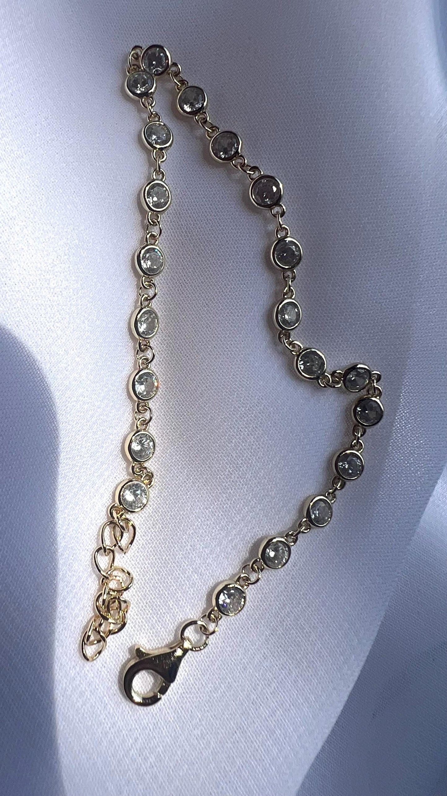 14K Gold Plated Cubic Zirconia Bracelet: Sterling Silver Diamond by yard bezel set bracelet for women,Bridal Jewelry,Anniversary Jewelry