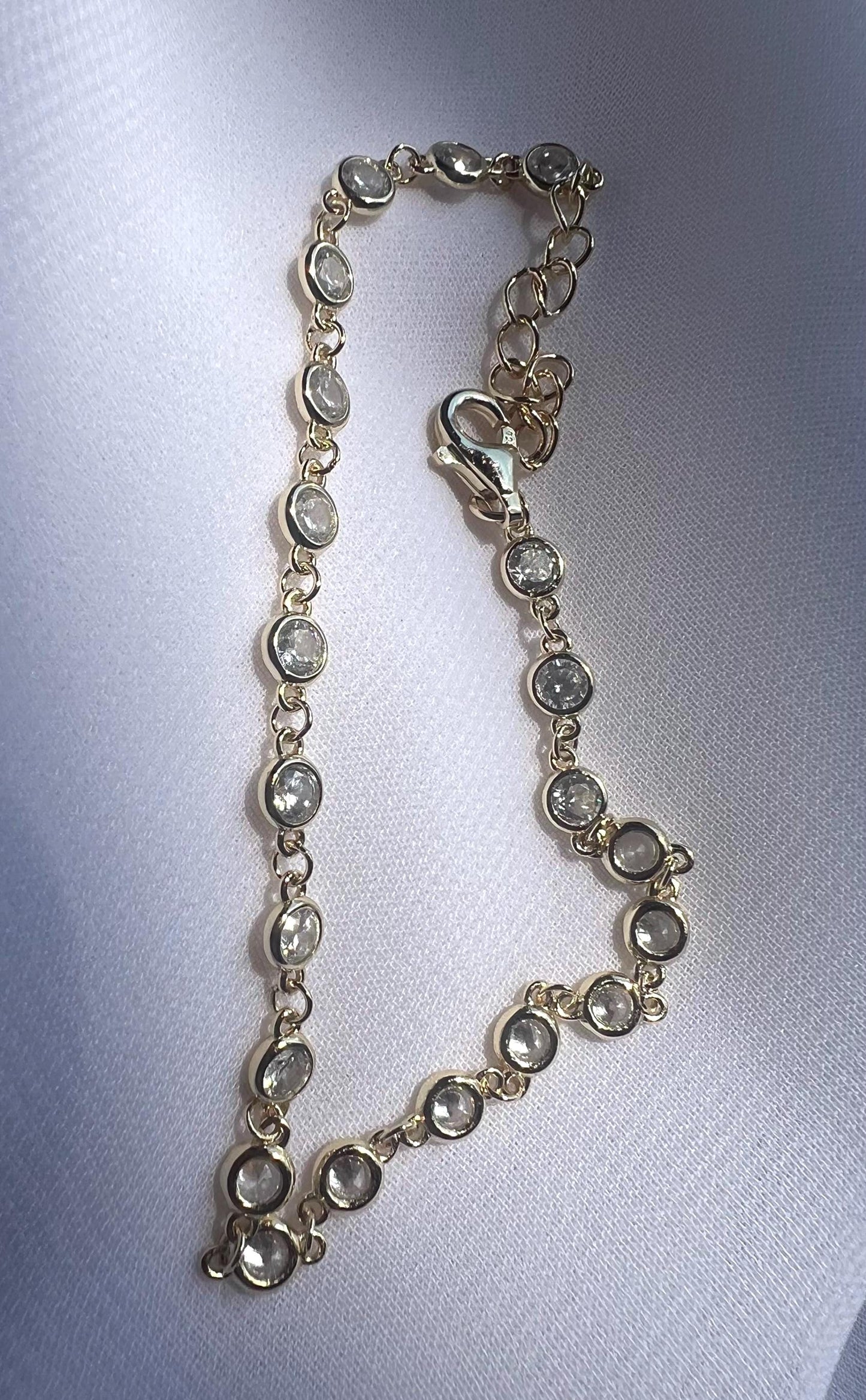14K Gold Plated Cubic Zirconia Bracelet: Sterling Silver Diamond by yard bezel set bracelet for women,Bridal Jewelry,Anniversary Jewelry