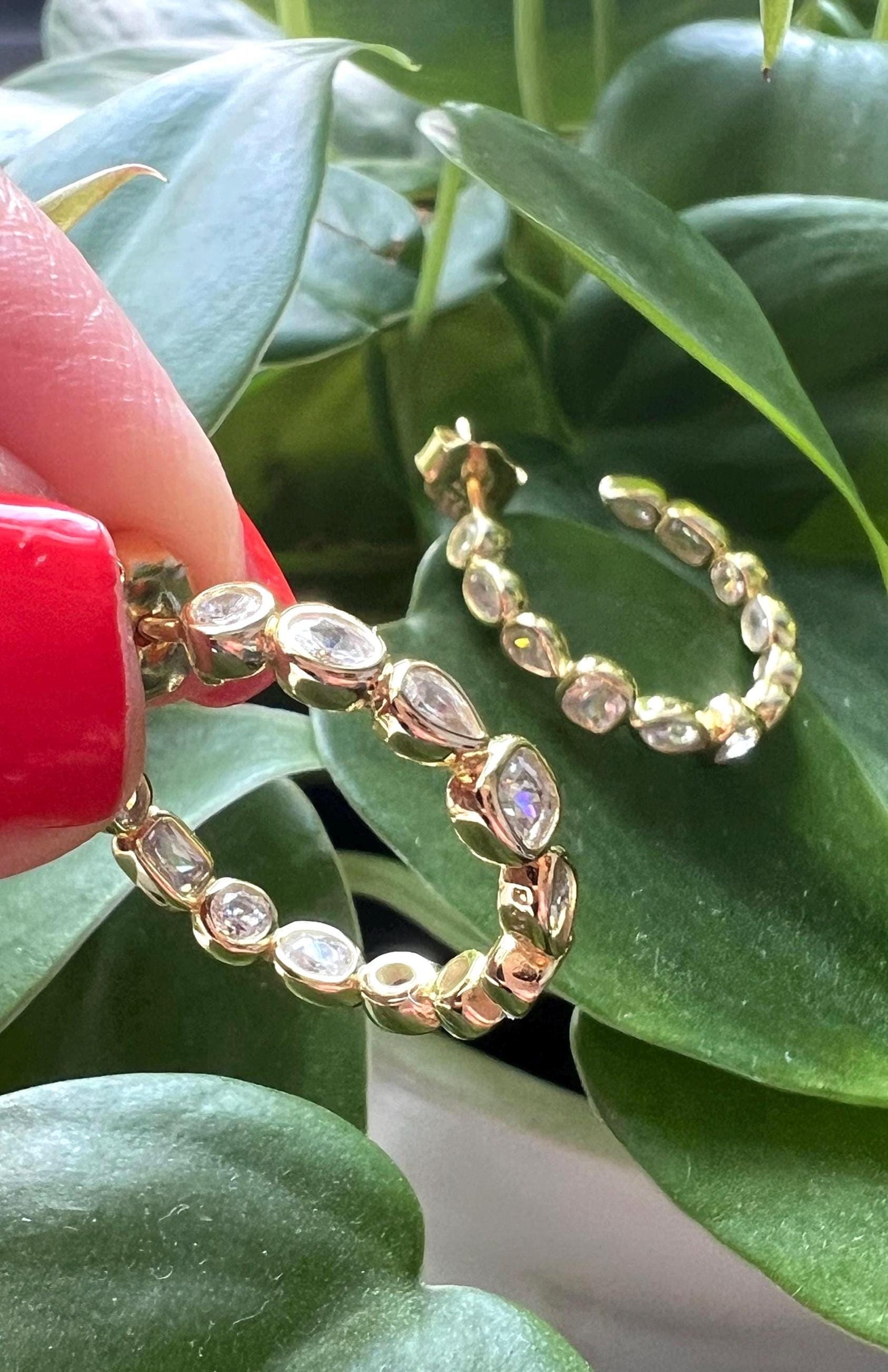 Gold hoop earrings,small hoop earrings,Bezel CZ Half Hoop Earrings,CZ hoop earrings,diamond hoop earrings,trendy earrings,gift for her