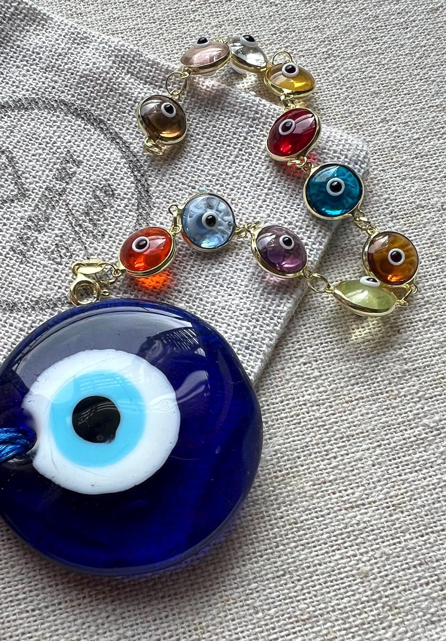 14k Gold Plated Sterling Silver Evil Eye Bracelet: Multicolor Protection Jewelry