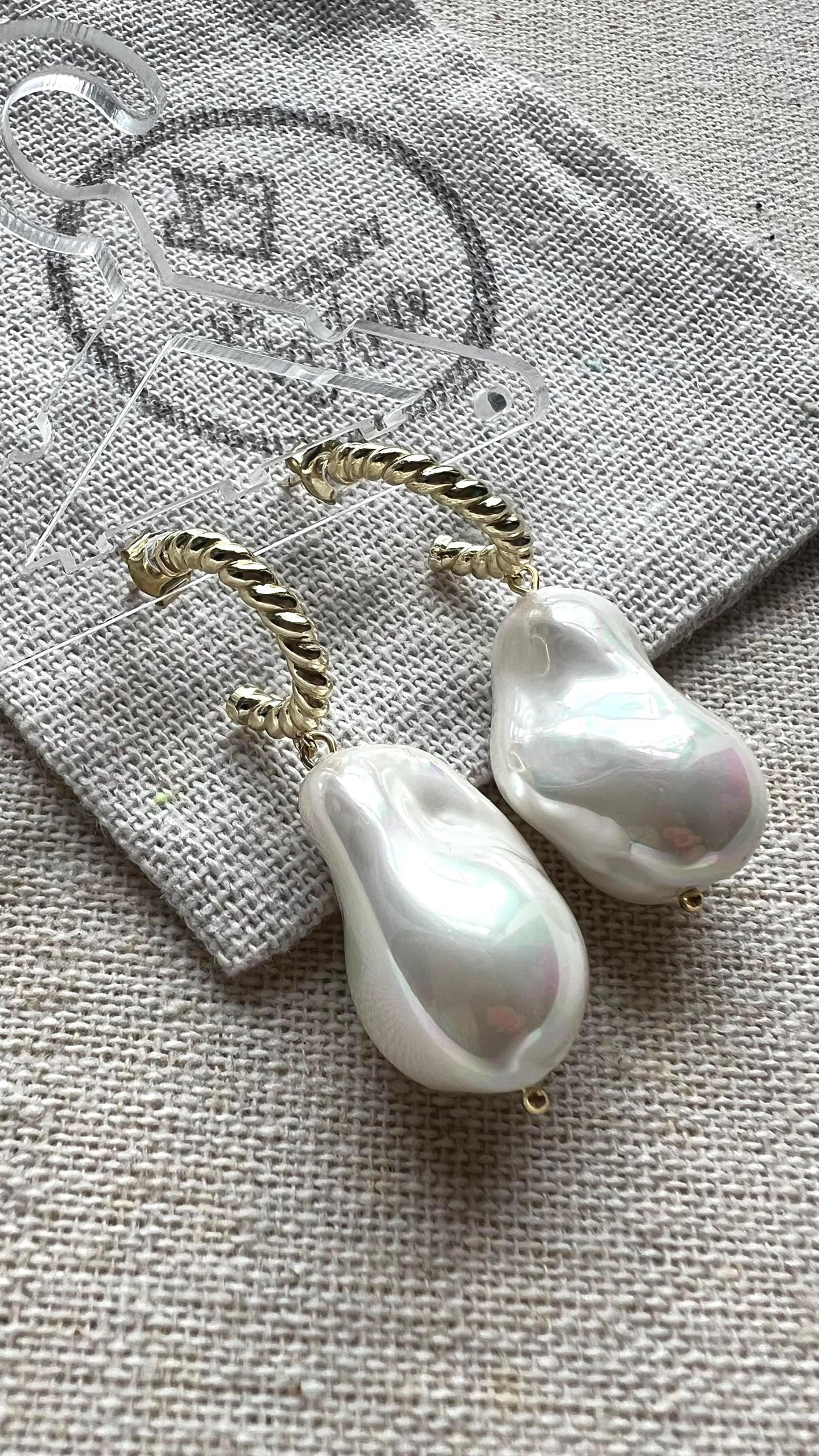 14K Gold Plated Sterling Silver Baroque Pearl Hoop Earrings