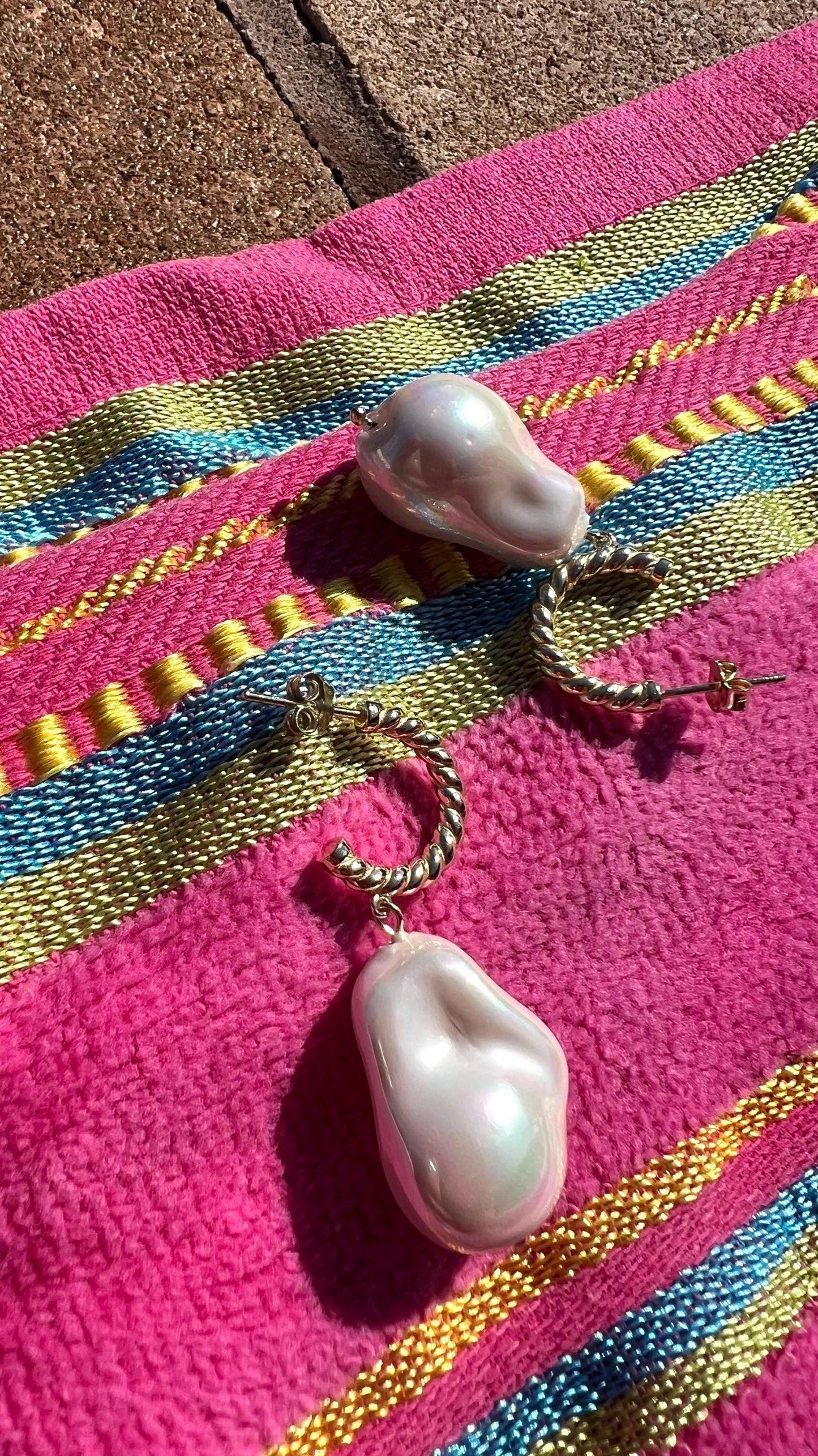 14K Gold Plated Sterling Silver Baroque Pearl Hoop Earrings