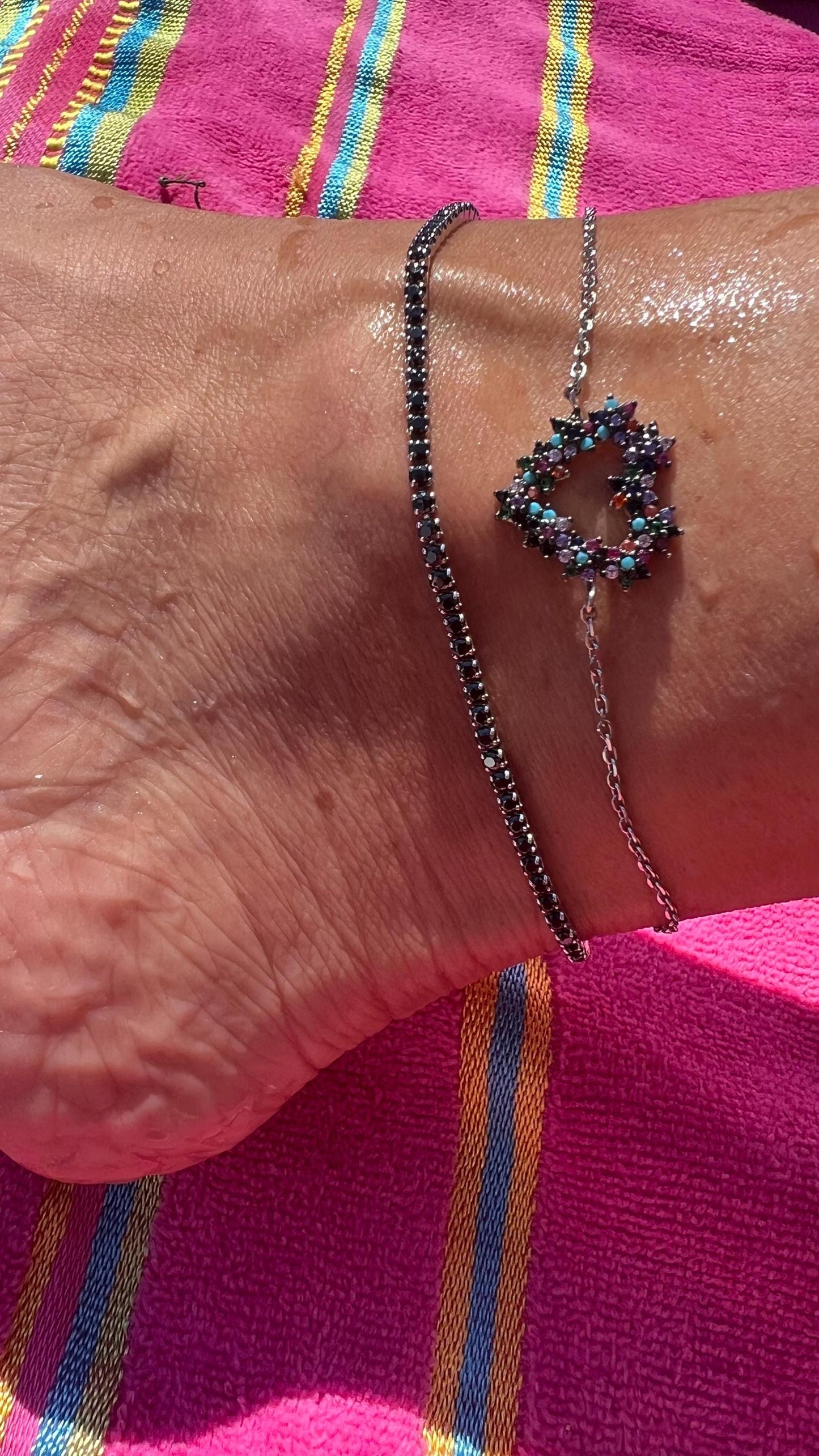 Sterling Silver Tennis Anklet: Dark Blue Cubic Zirconia Crystal Chain,Sapphire Anklet Bracelet,Silver Body Jewelry,Summer Jewelry for her