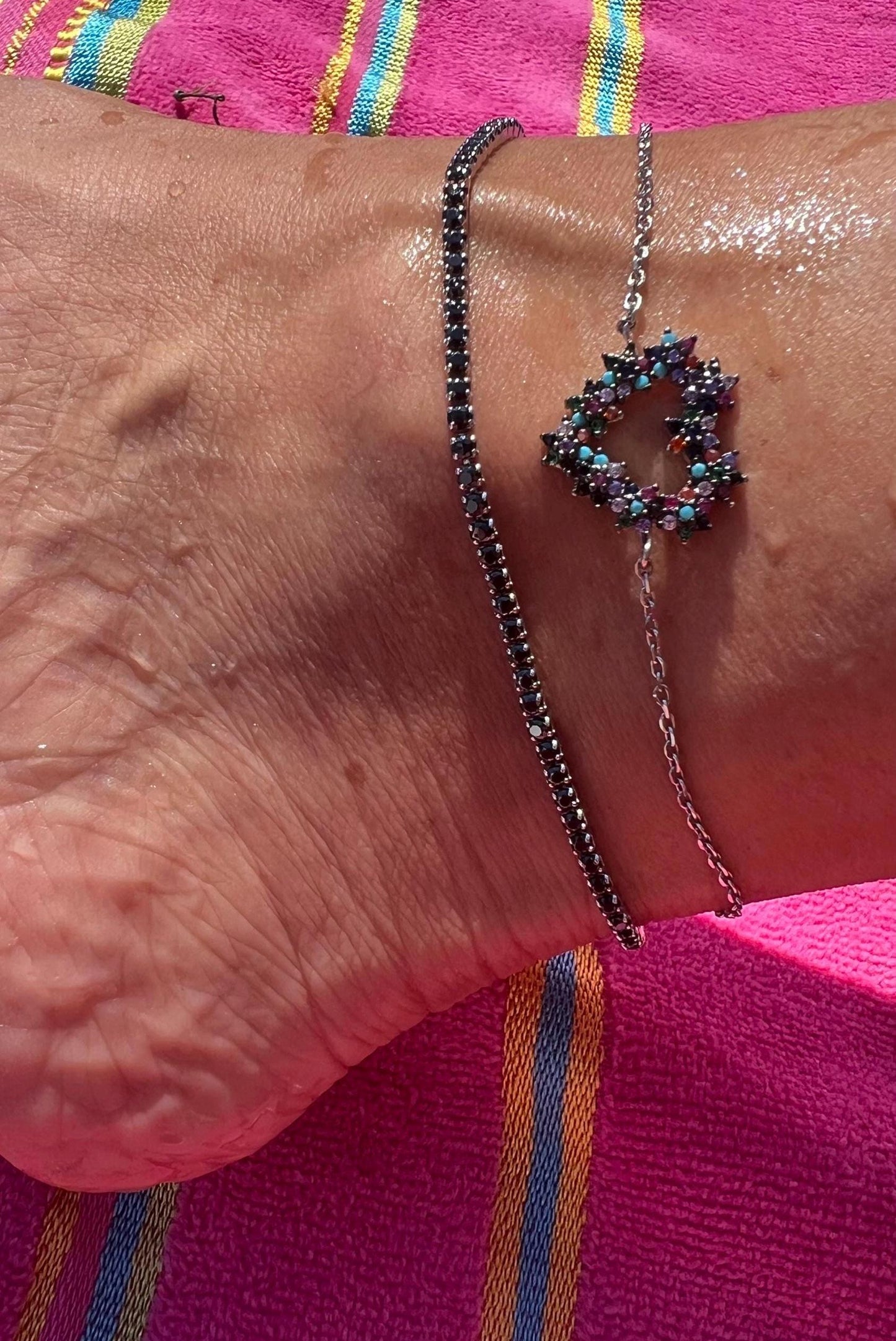 Heart anklet,silver anklet, 925 Sterling Silver anklet,silver heart anklet, multicolor anklet bracelet, summer jewelry
