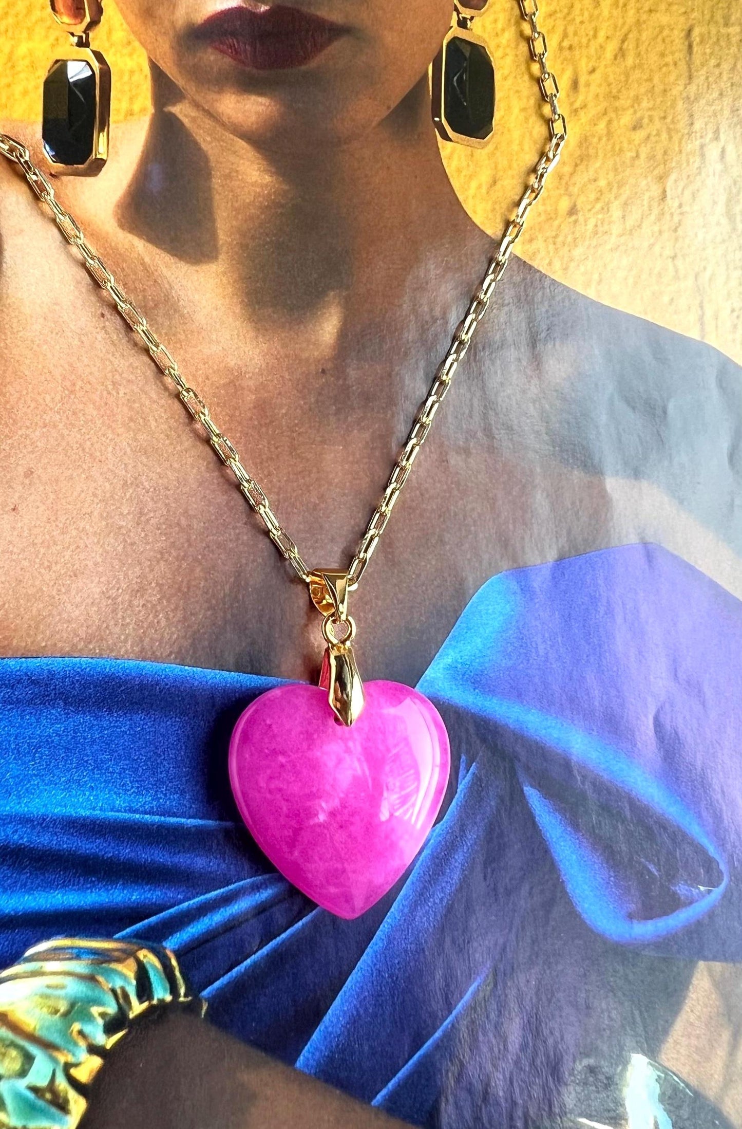 18K Gold Filled Pink Jade Heart Necklace: Dainty Boho Charm