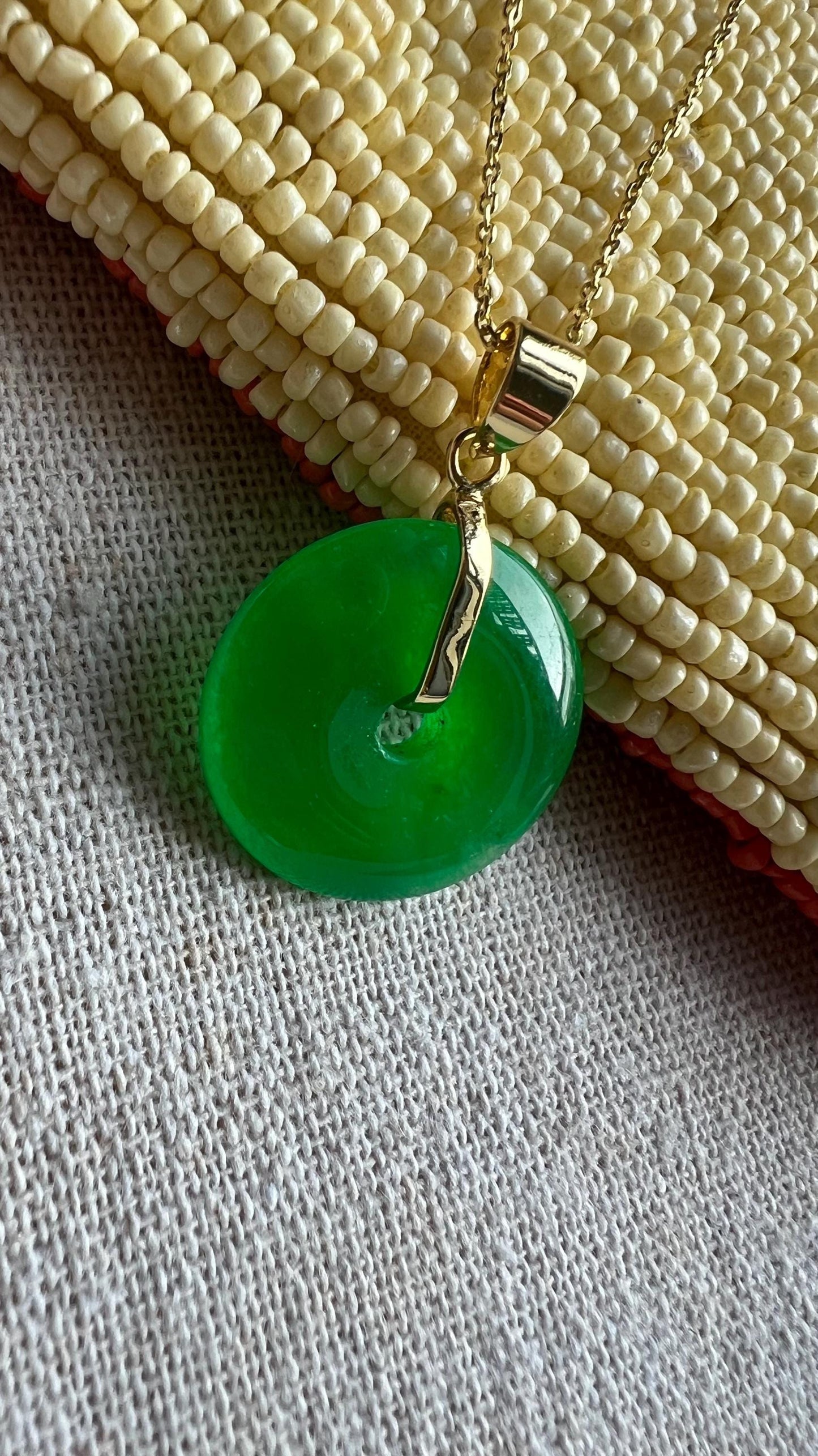 14K Gold-Plated Green Jade Donut Pendant Necklace