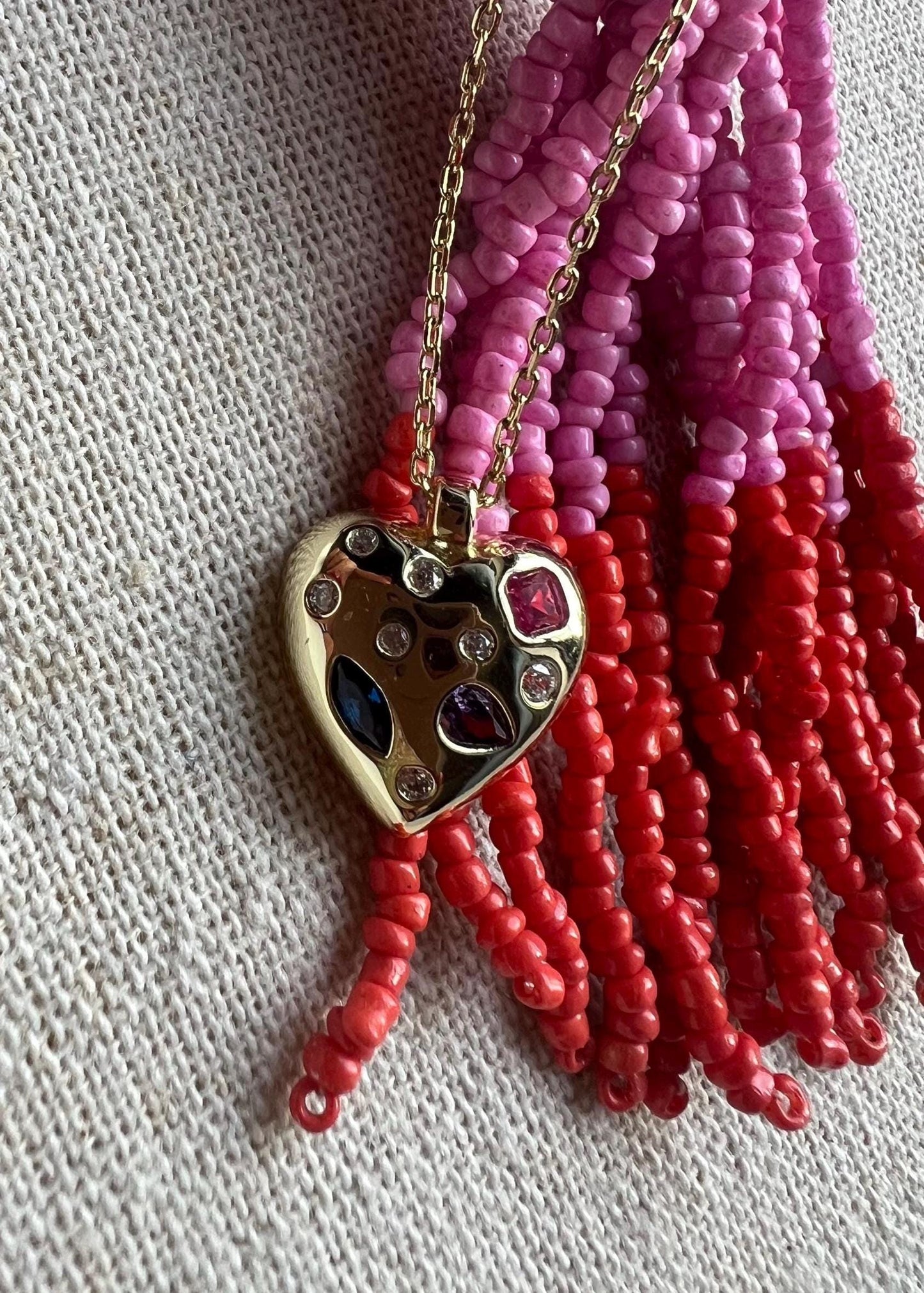 14K Gold-Plated Heart Pendant Necklace: Multicolor CZ Gemstone heart pendant,Rainbow Pendant Necklace,Mosaic Heart Pendant,CZ jewelry