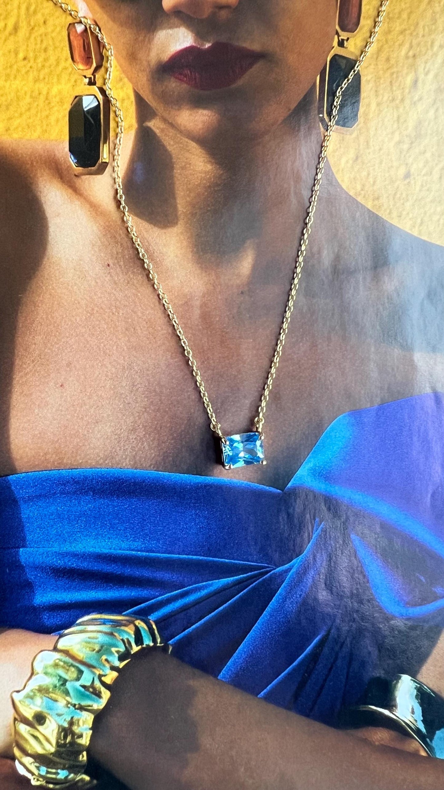 Gold Solitaire Necklace,Emerald Cut Gemstone Solitaire Necklace gemstone Necklace bridal jewelry gift idea for women minimalist jewelry