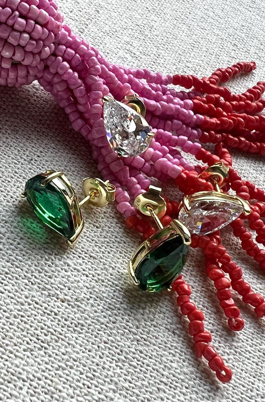 14K Gold Plated Pear CZ Stud Earrings: Sterling Silver