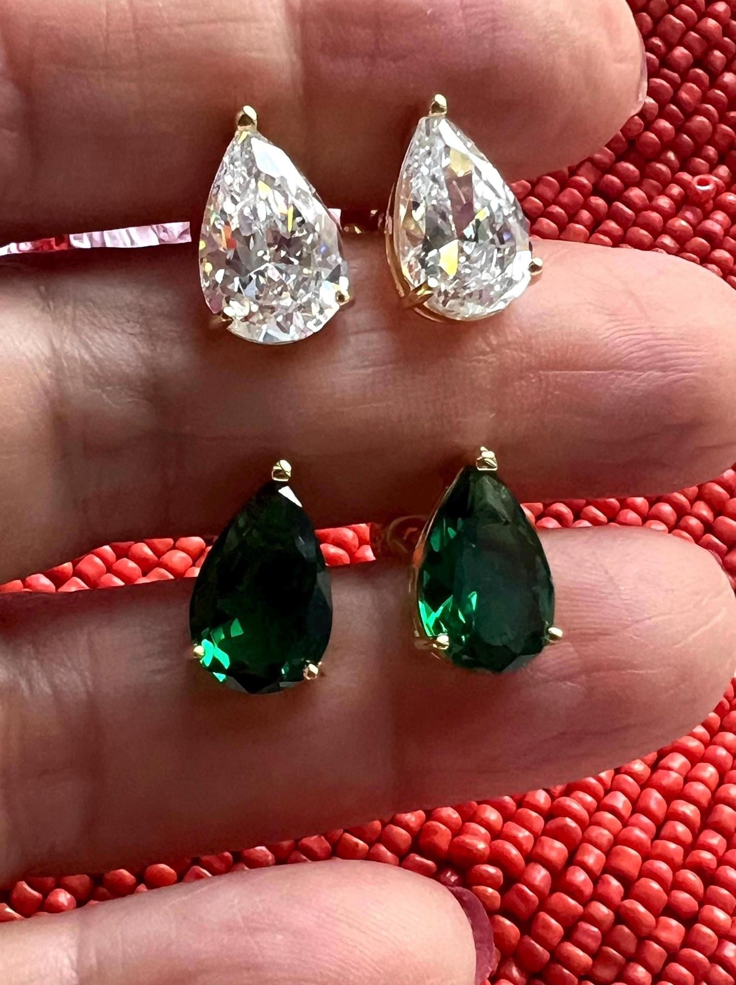 14K Gold Plated Pear CZ Stud Earrings: Sterling Silver