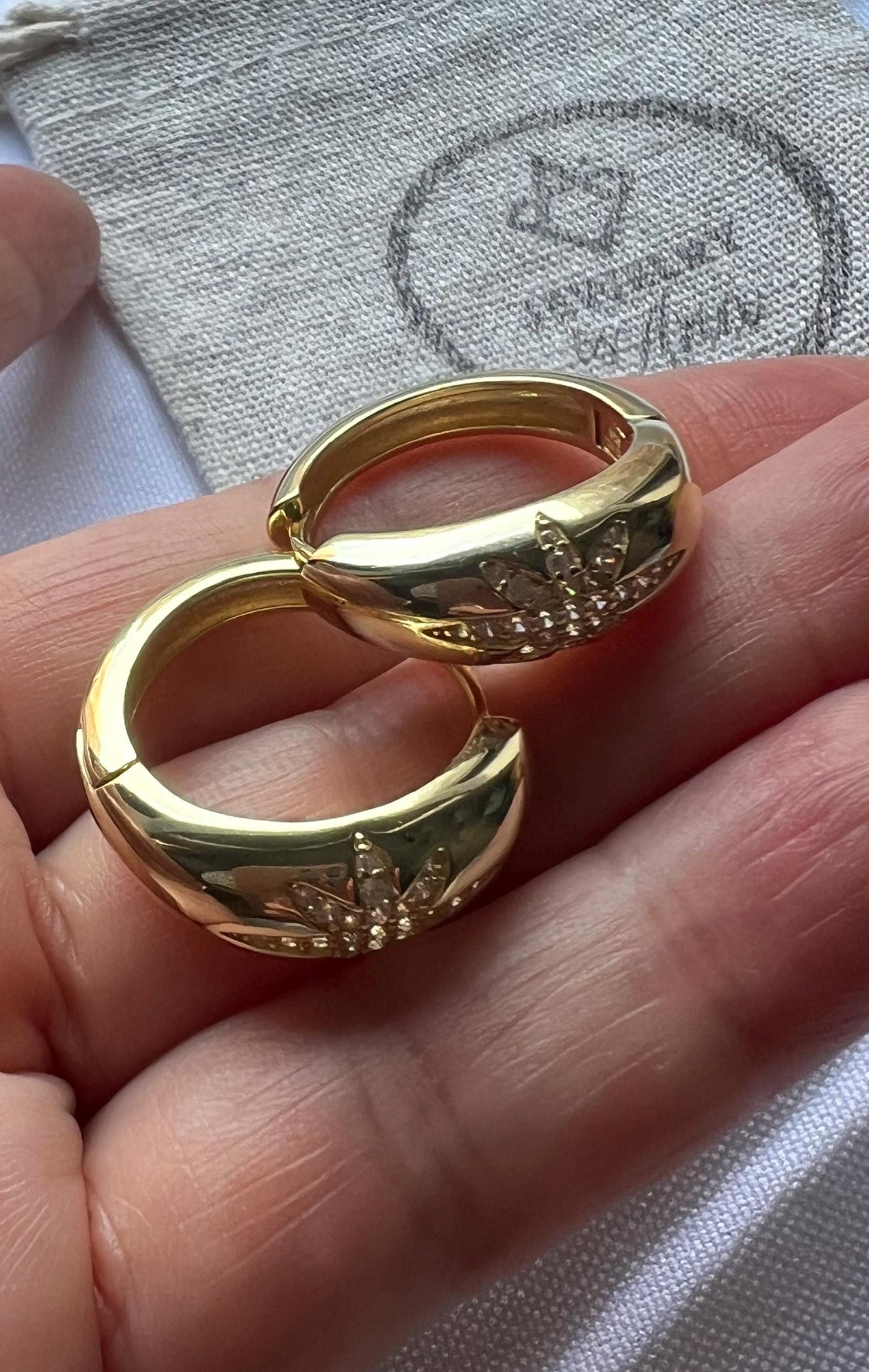 Gold Huggie Hoop Earrings: 14Kt Plated CZ Star Statement Earrings