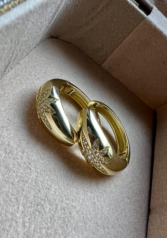 Gold Huggie Hoop Earrings: 14Kt Plated CZ Star Statement Earrings