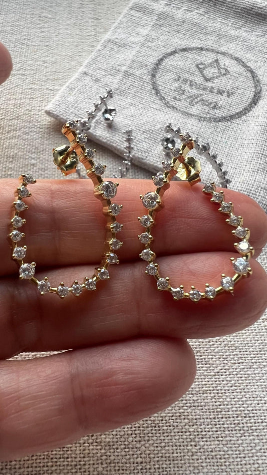 14K Gold Plated Sterling Silver Oval CZ Statement Earrings, Elegant Earrings