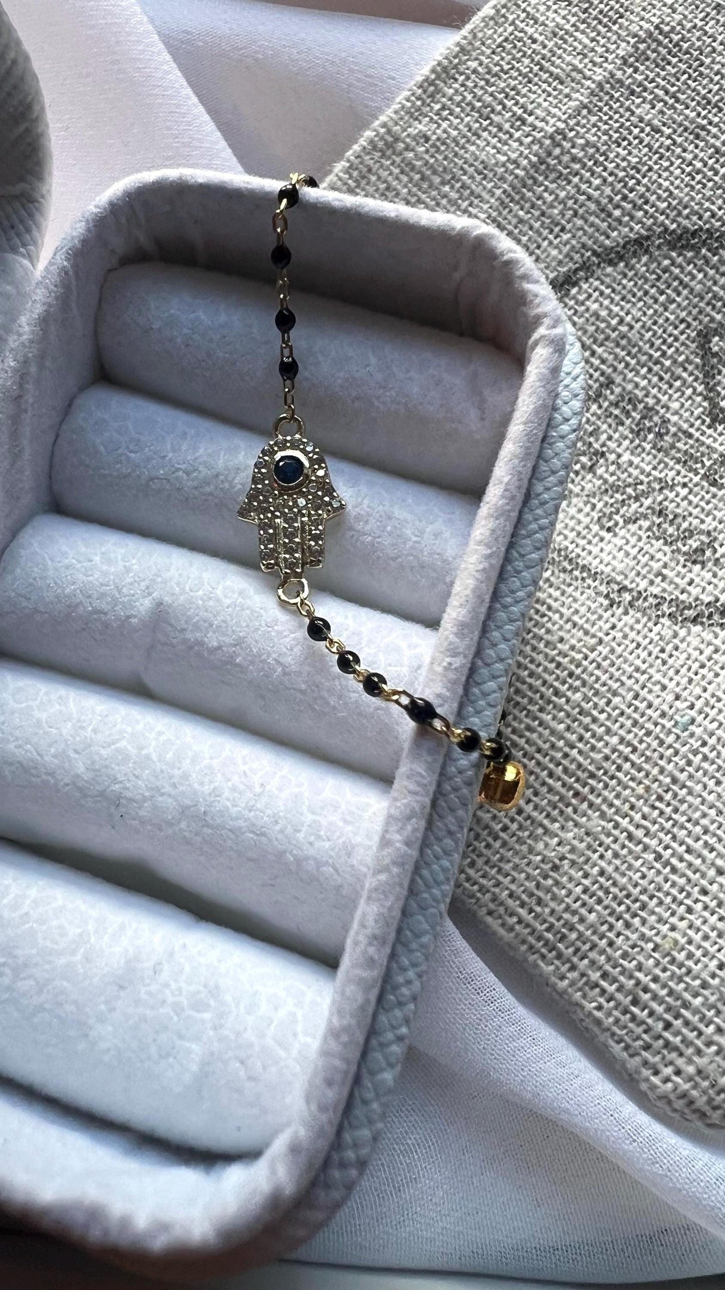 14K Gold Plated Hamsa Bracelet: Beaded Sterling Silver Protection Jewelry